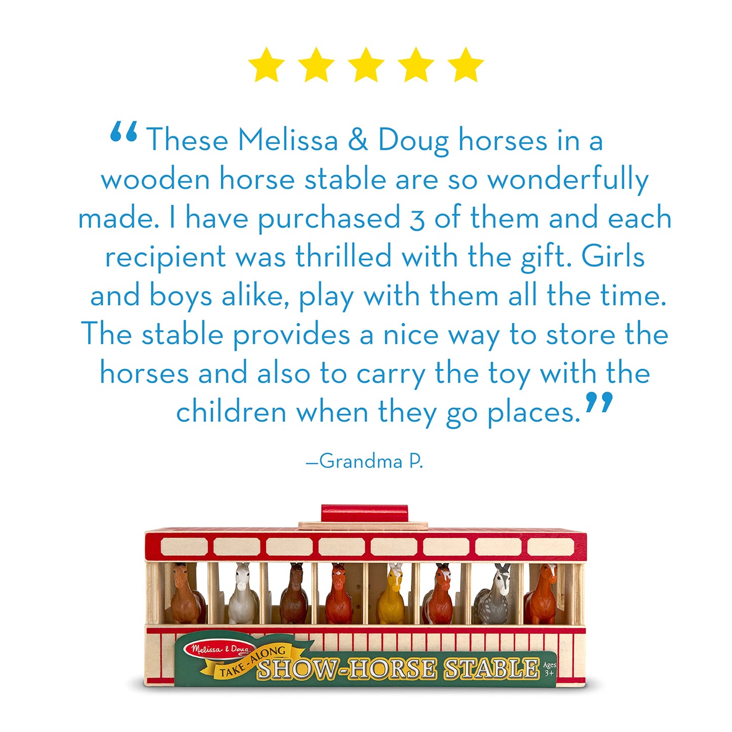 Melissa & Doug Take-Along Show-Horse Stable Play Set with Wooden Stable Box and 8 Toy Horses, Barn Play Set, Portable Toy, for Kids Ages 3+