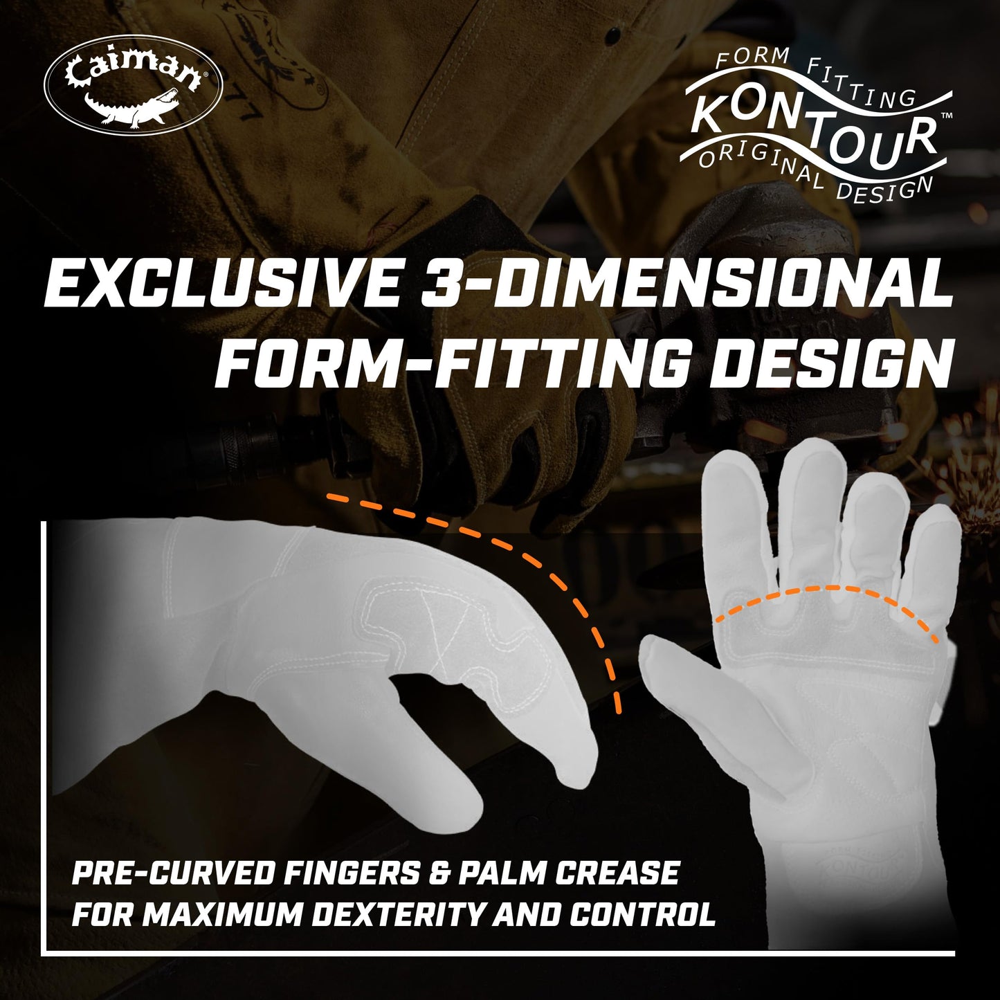 Caiman Premium Split Deerskin MIG/Stick Welding Gloves with Fleece/Foam Insulation, 21-inch length, Split Cowhide Leather Heat Shield Patch, Sock Lined Foam, Kevlar, Black/Gold, X-Large (1878-5)