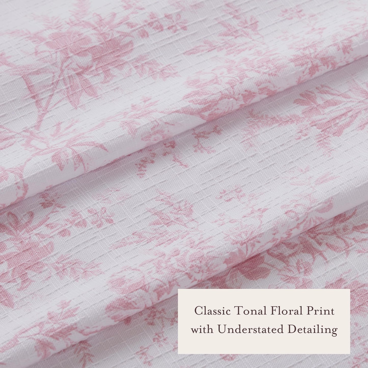 Laura Ashley Walled Garden Shower Curtain, Textured Cotton-Rich Slub Fabric, Tonal Floral Print, Elegant Transitional Bathroom Decor, Machine Washable 72"x72", Pink