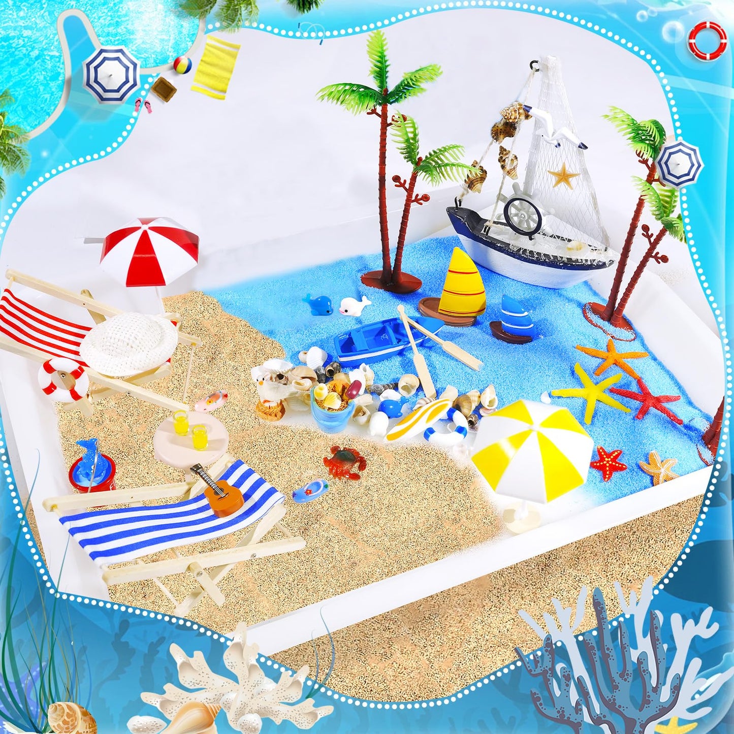 41 Pcs Miniature Summer Beach Accessories Ocean Diorama Supplies Sand Box Beach Theme Cake Decorations Sea Animal Figurines Shell Cake Topper Party Gifts Diorama Projects