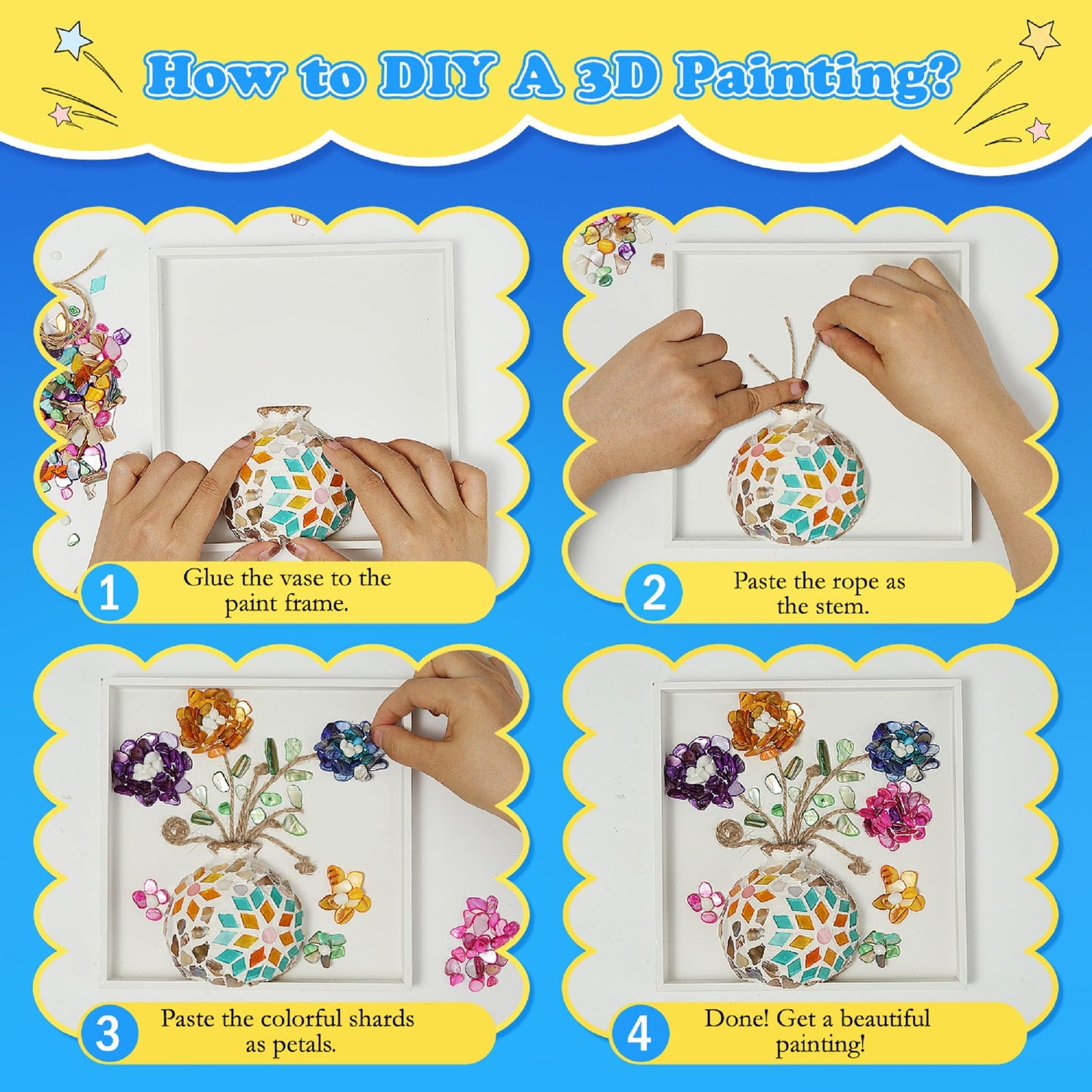 Kssiaz DIY Vase Mosaic Painting Kit, Arts and Crafts With Flower Accessories, Handmade Sticker Gem Art Kit for Christmas Room Decor