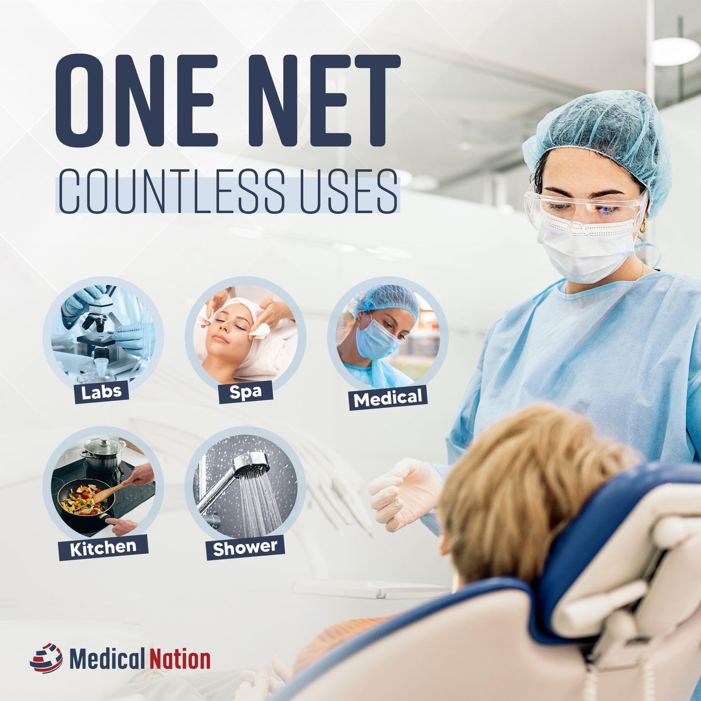 Medical Nation 21" Disposable Bouffant Caps |CASE of 1000, White| Hairnets, Non-Woven, Non-Pleated Head Hair Covers |for Medical, Labs, Nurse, Tattoo, Food Service, Hospital, Cooking - Size 21" White