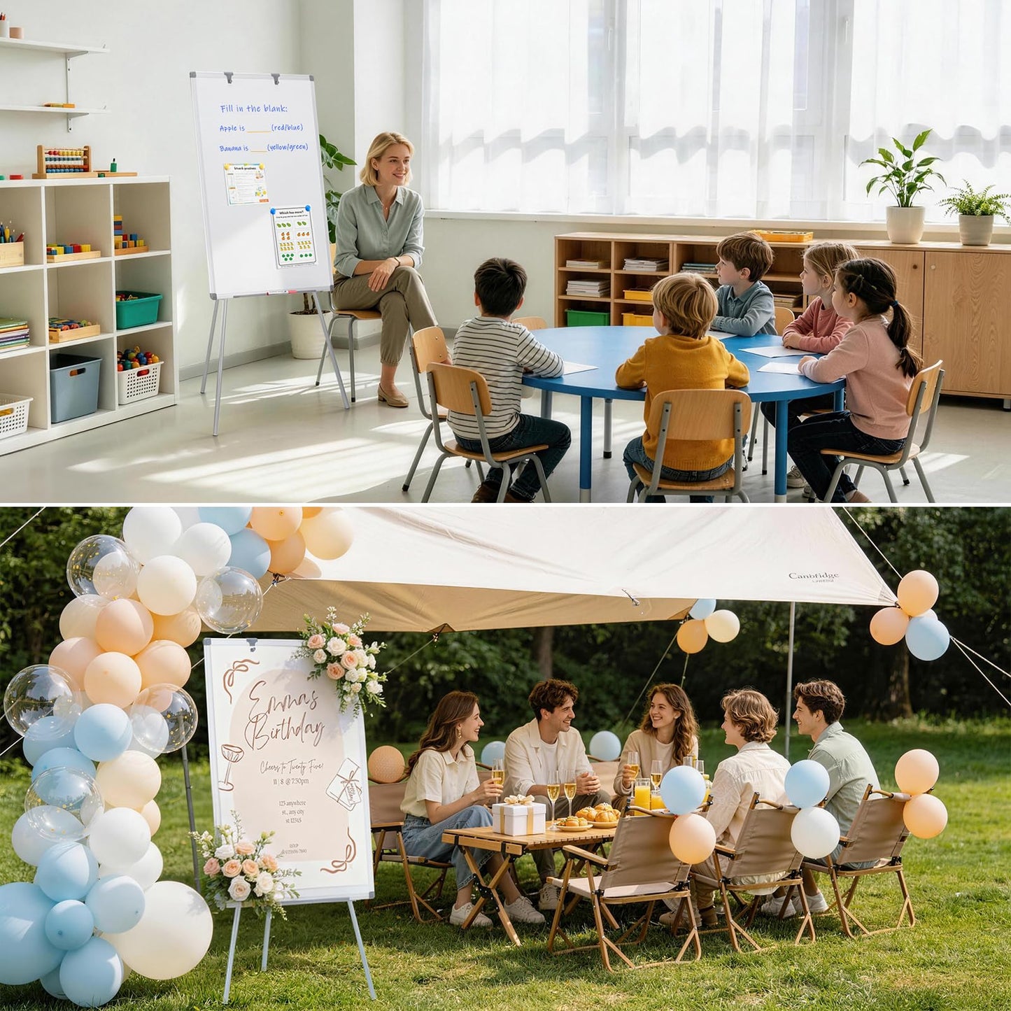 MAKELLO White Board with Stand, Portable Whiteboard Easel 3'x2' for Office Classroom Home School, Adjustable Height, Aluminum Frame, 36x24in