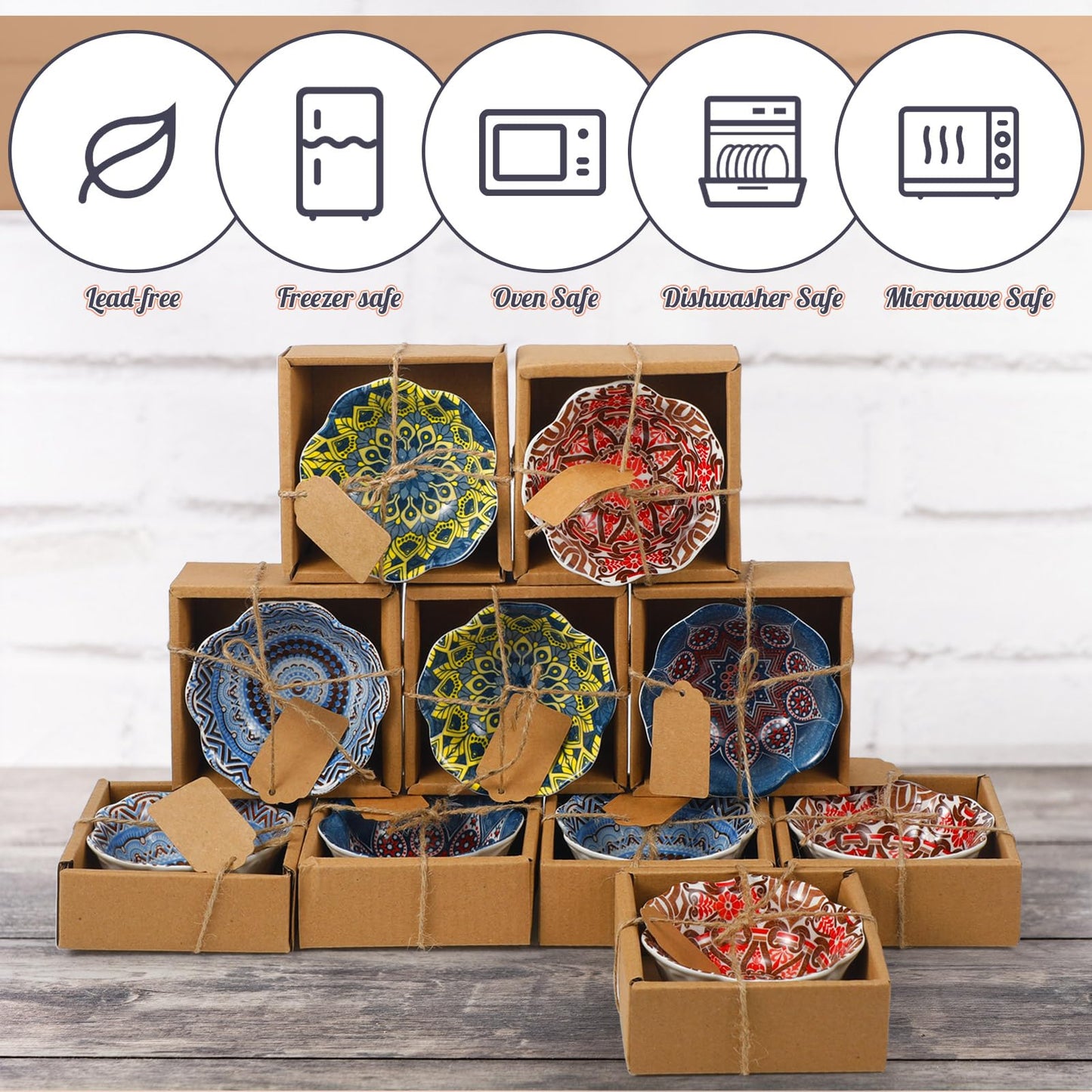Yoande Wedding Favors for Guests Bulk 3.3 Inches Small Ceramic Bowl Mexican Salsa Bowl Dipping Boho Pottery Dishes for Bridal Shower Mexican Style Gifts Rustic Souvenirs (24 Pcs)
