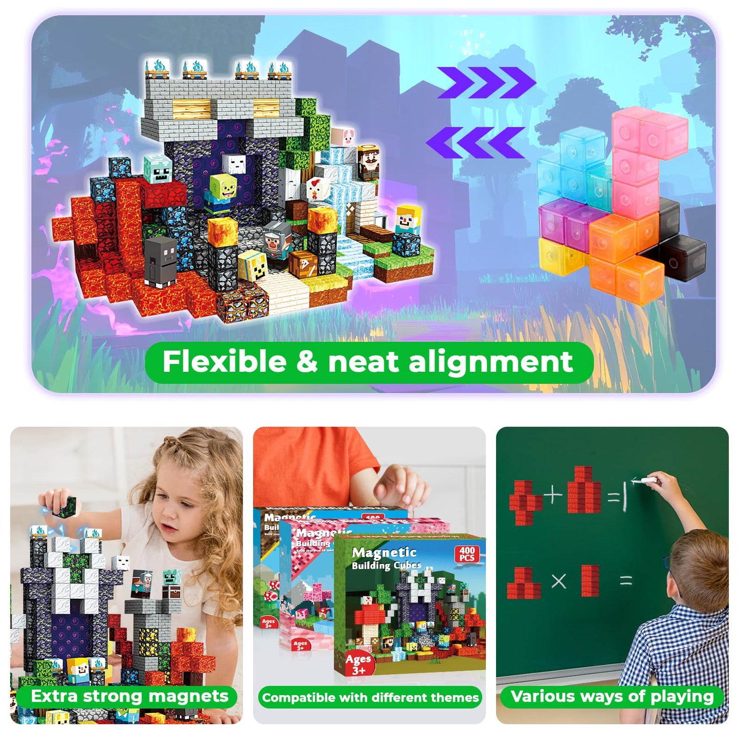 400 PCS Magnetic Blocks - Building Block for Kids Ages 4-8, Magnet Blocks Cubes Tiles Constructions Toys Girl Boy, STEM Educational Montessori Stacking Toy, Sensory Play Game Preschool Learning Gifts
