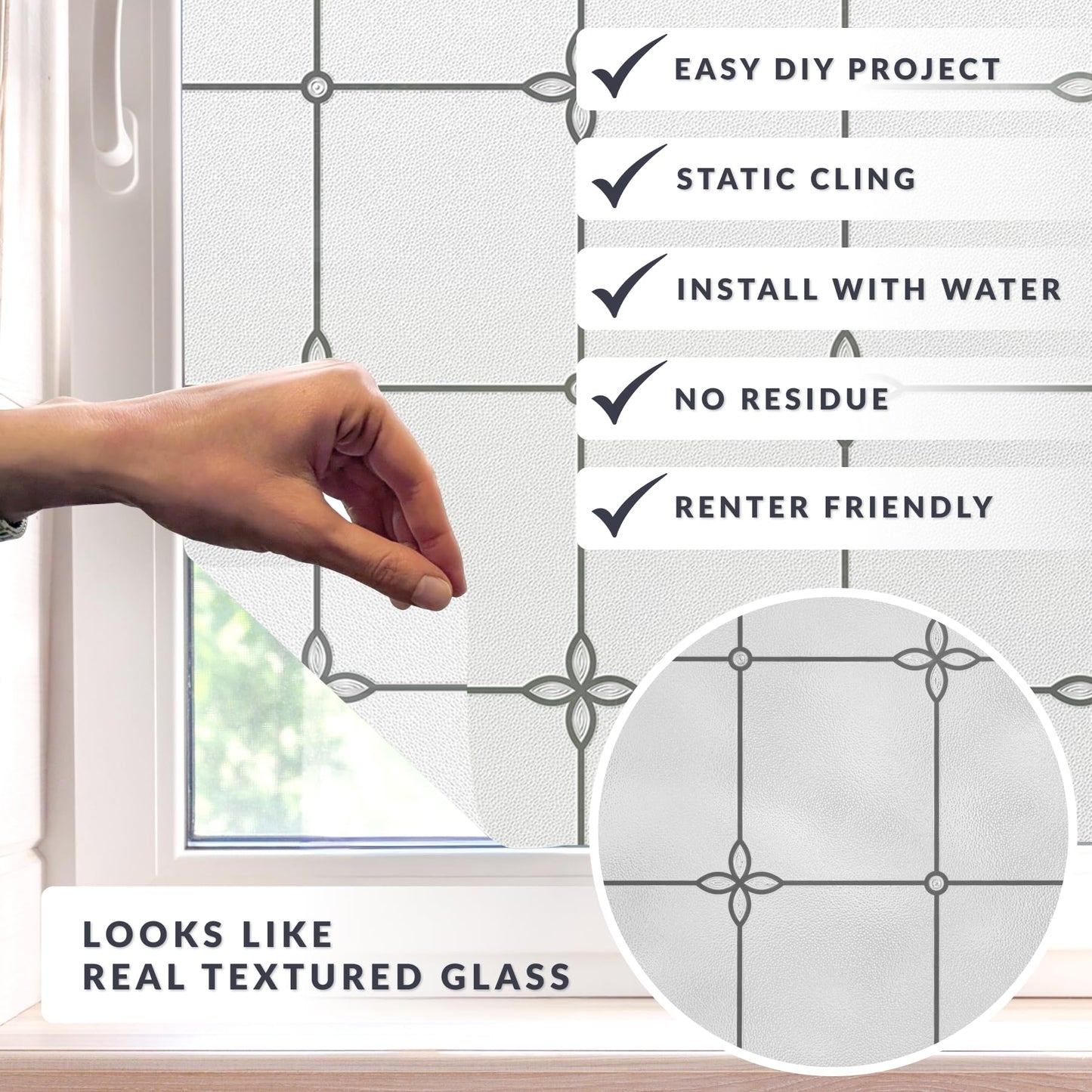 Victoria Window Privacy Film by Artscape - Textured Leaded Glass Design, Static Cling, Allows Natural Light in, UV Protection, Non-Adhesive Water-Applied Installation, Made in USA - 36 x 72 Inch