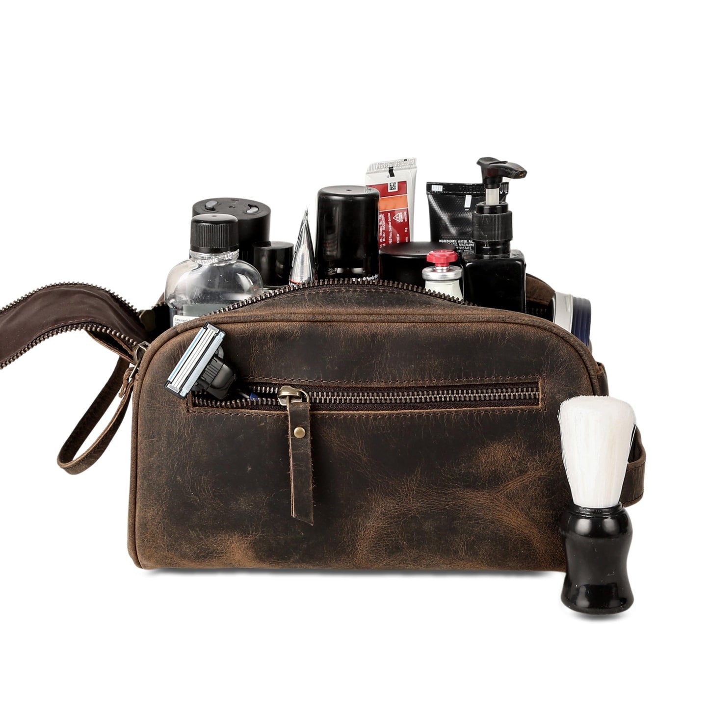 Premium Buffalo Leather Dopp Kit Toiletry Bag – Rustic Vintage Style Travel Organizer with Zipper Closure – Leather Shaving Bag for Men & Women and Spacious with Easy Carry Handle