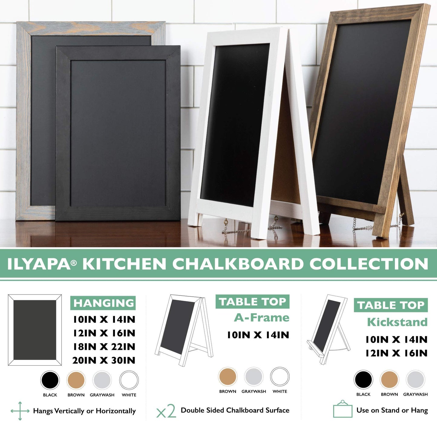 Ilyapa Rustic Wooden Magnetic Kitchen Chalkboard Sign - 20x30 Inch White Framed Wall Hanging Chalk Board for Farmhouse Decor, Wedding, Restaurant Menu