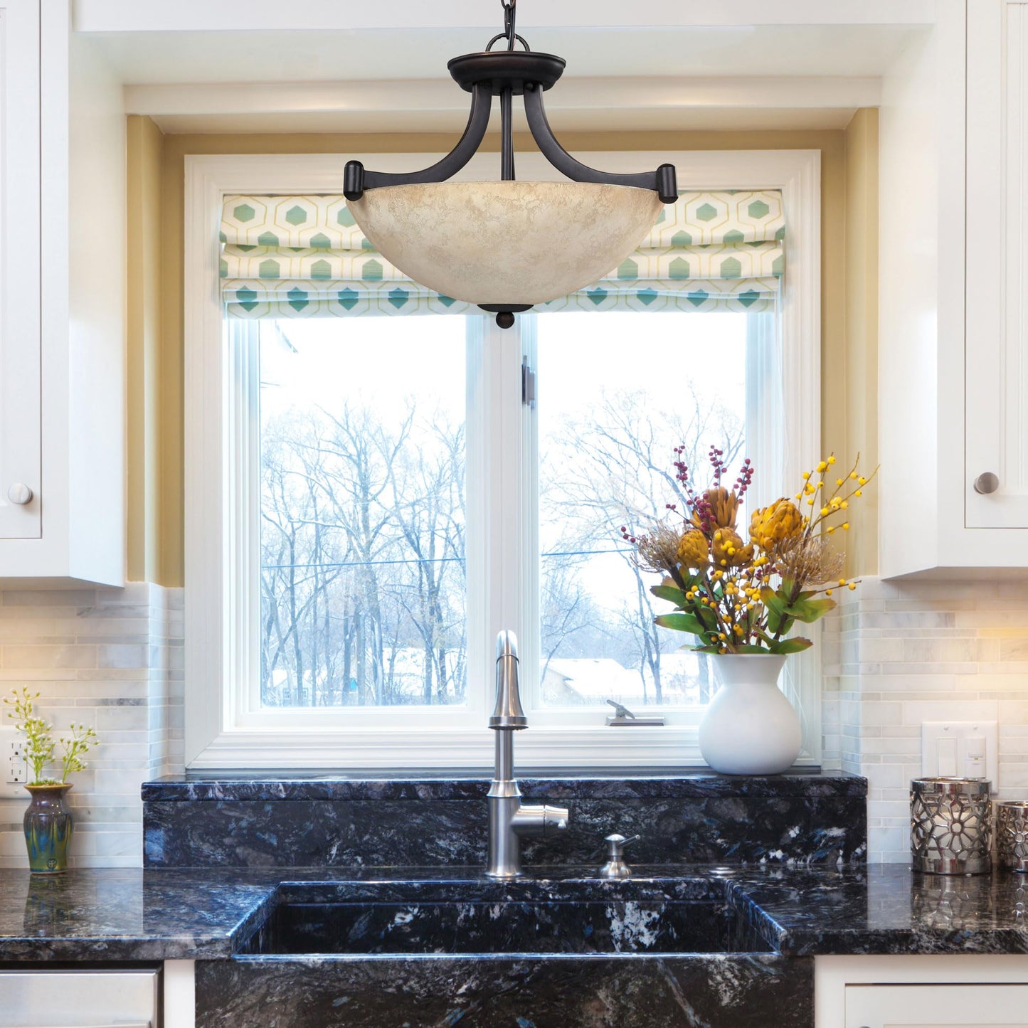 Canarm ICH375A03RA14 3 Light Warren Dual Large Pendant Light Fixture, Bronze