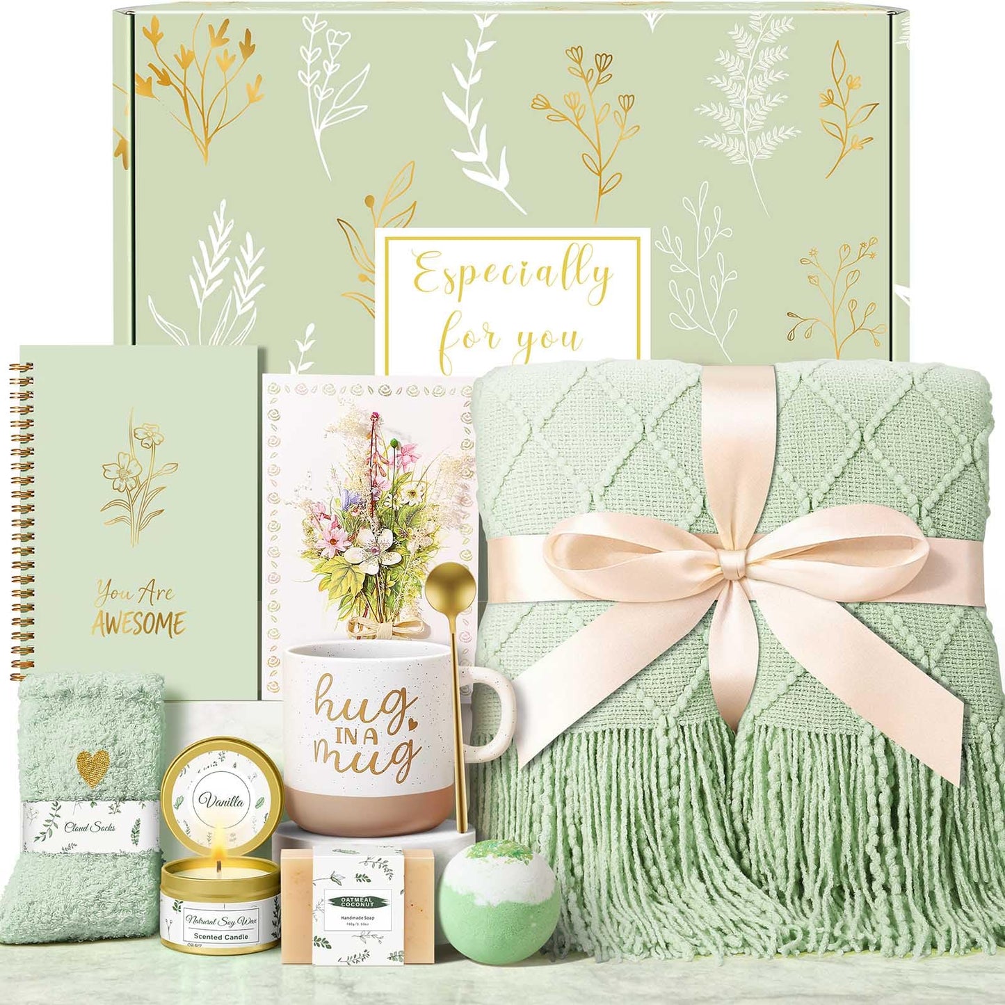 Wasocol Birthday Gifts for Women Self Care Gift Basket, Get Well Relaxing Spa Gift Baskets for Women, Unique Inspirational Gifts for Mom Wife Grandma Sister Friend Her