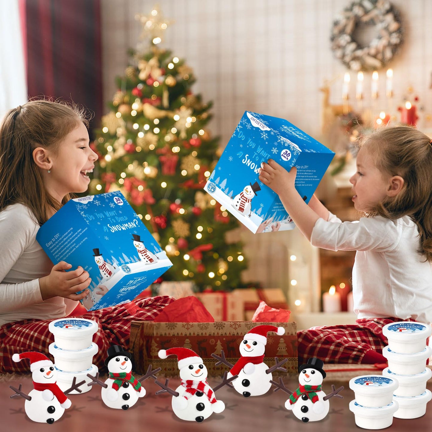 AWHETIE 36 Pack Stocking Stuffers for Kids,Christmas Crafts for Kids Bulk,Build a Snowman Crafts Kit Modeling Clay for Christmas Stocking Stuffers Gifts Activities Boys Girls