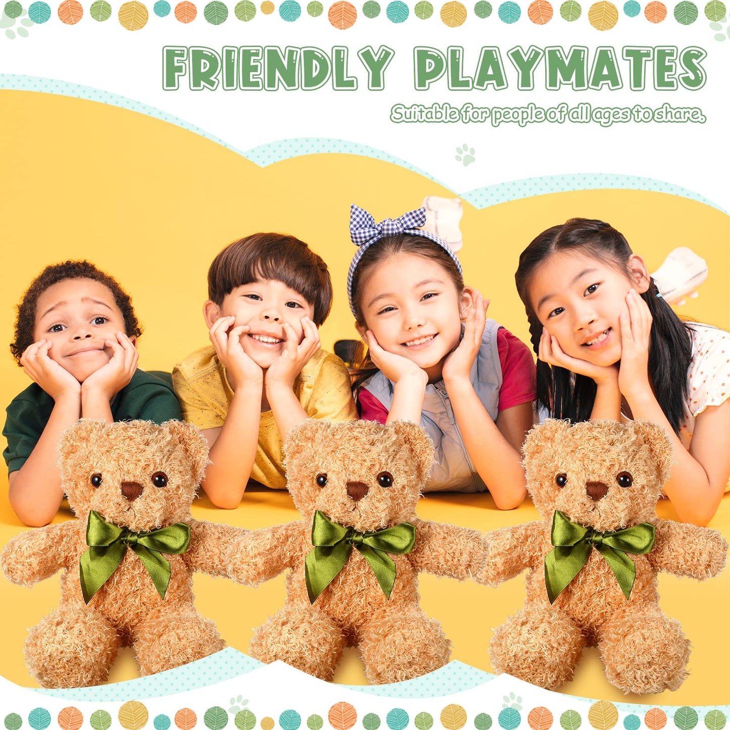 HyDren 24 Pcs Bear Stuffed Animals Bulk Cute Bear Plush Doll for Kids 10 Inch Children's Sleeping and Playing Toy Preschool Animals with Bow for Baby Shower Wedding Mothers Day Birthday Party