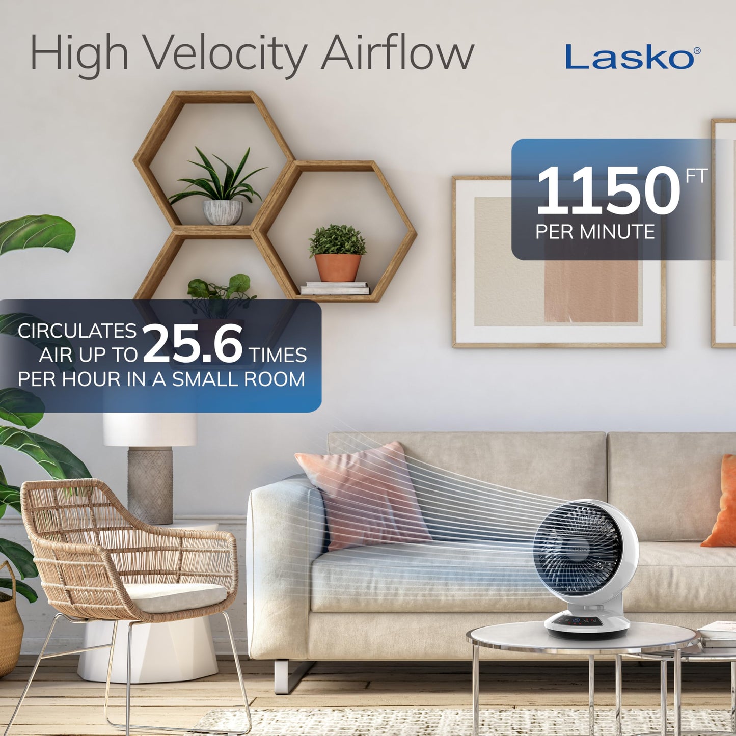 Lasko Whirlwind Orbital Motion Air Circulator Table Fan, 3 Speeds, Timer, Dark Mode, Remote Control for Small and Medium Sized Rooms, White, A12557