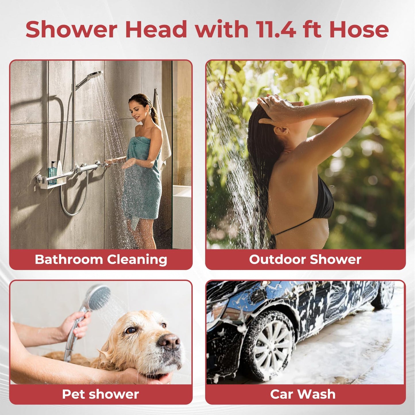 CAMPLUX Hand Held Showerhead with 11.48 FT Hose, Portable Spray Shower Head, High Pressure Shower Head with ON/Off Switch