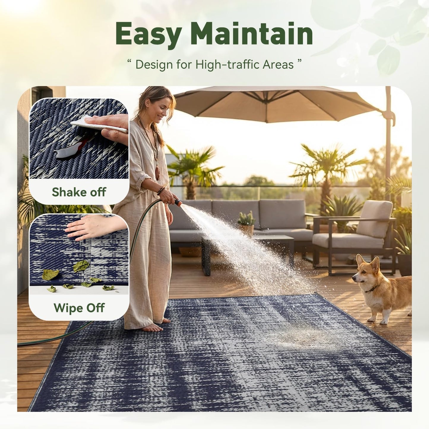 MontVoo Outdoor Rug Waterproof 6x9 ft Outdoor Patio Rug Mat Reversible Plastic Straw Outside Rug Carpet Outdoor Rugs for RV Camping Picnic Beach Balcony Porch Deck