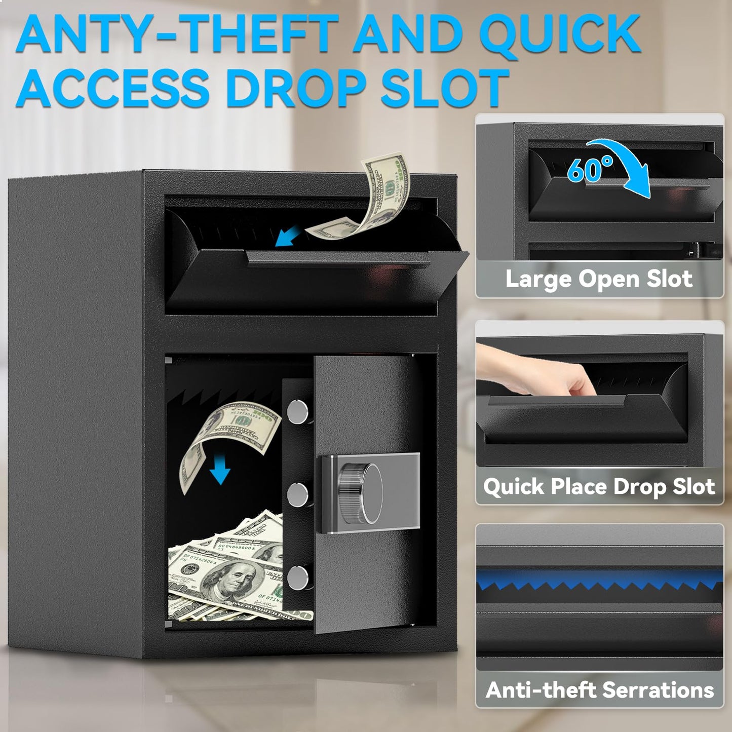 1.8 Cub DropSafe with Front Drop Slot - Fireproof Digital Security Safe Box with Combination Lock for Cash and Documents - Silent Safe for Business Office Home