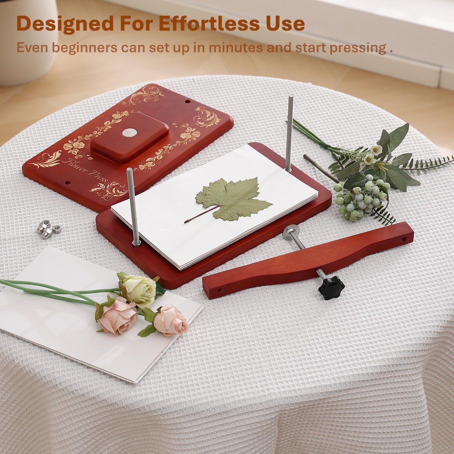 Nuvograin Red Pine Flower Press Kit,Easy One-Step Wooden Plant Press,10 x 6 inch Flower Presser for Kids & Adults, Great for Thanksgiving & Christmas Gifts