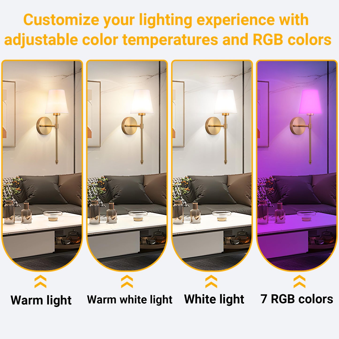 Vimhou Peel and Stick Wall Sconces, Stick On Wall Sconce Set of 2, Battery Operated Wireless Wall Light, No Drill Adhesive Wall Lamp, Corn Bulb with 10000mAh Rechargeable Battery, Bedroom Wall Decor
