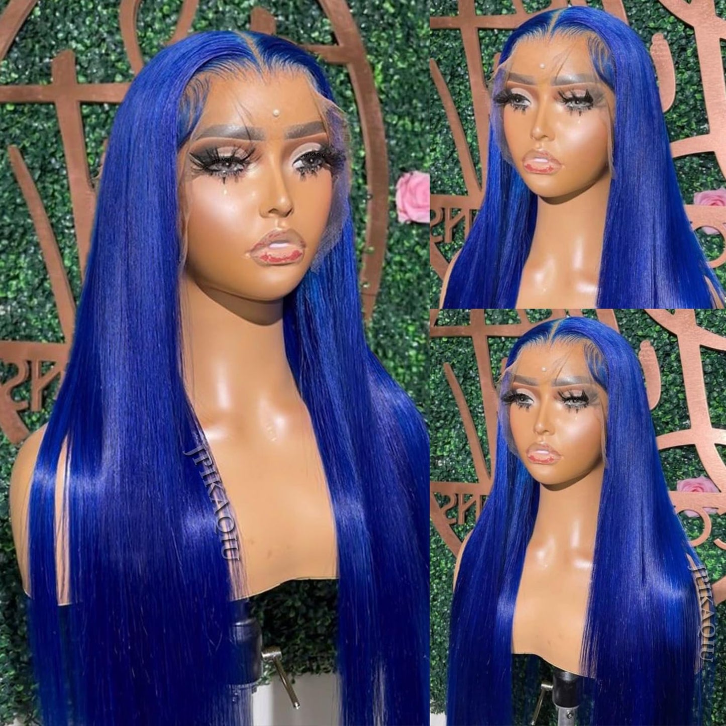 JPIKAQIU Blue Lace Front Wig Long Straight Navy Blue Synthetic Lace Front Wigs for Fashion Woman Heat Resistant Fiber Hair Glueless Lace Wigs Pre Plucked