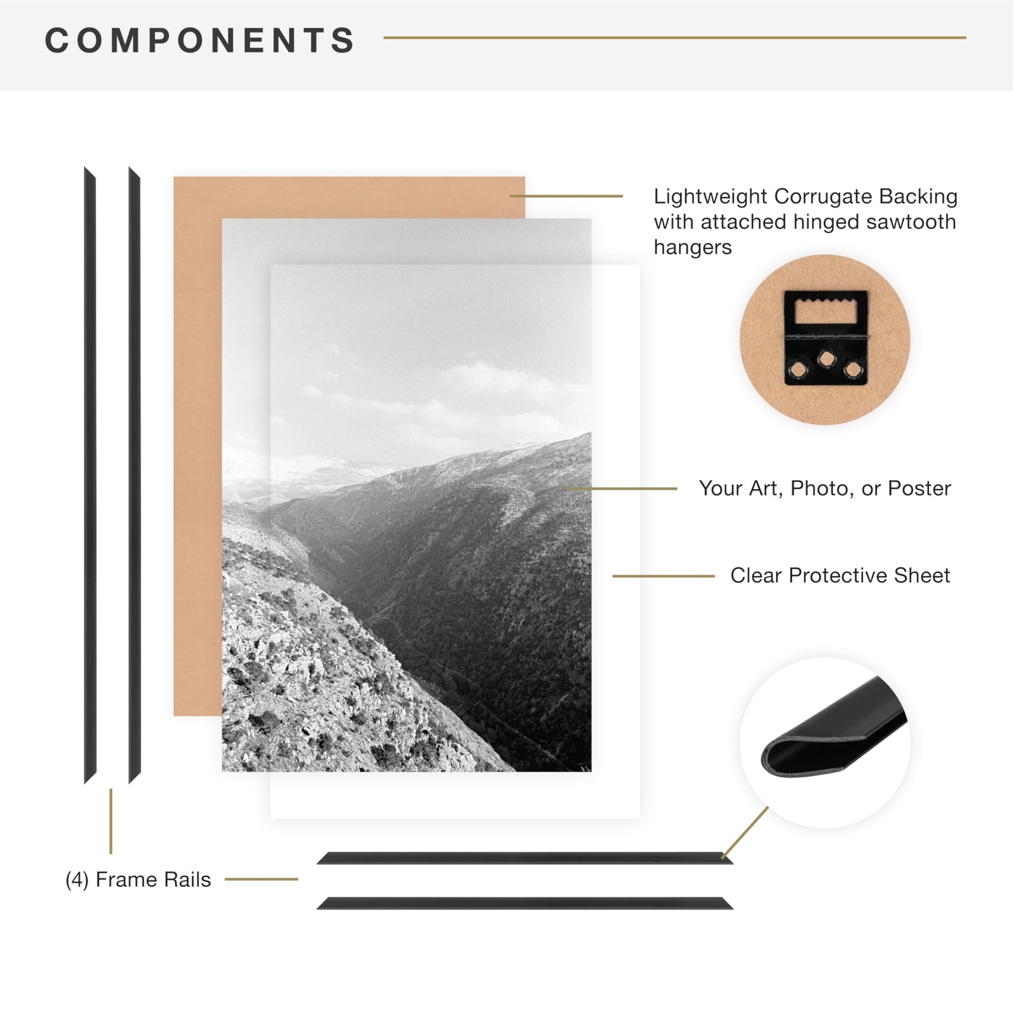 MCS The Original Poster Frame 3-Pack (24"x36") Black - Shatter-Resistant Cover - 1/3" Profile - Lightweight - Vertical & Horizontal Wall Hanging - Large Picture Frames for Posters, Art Prints, Photos