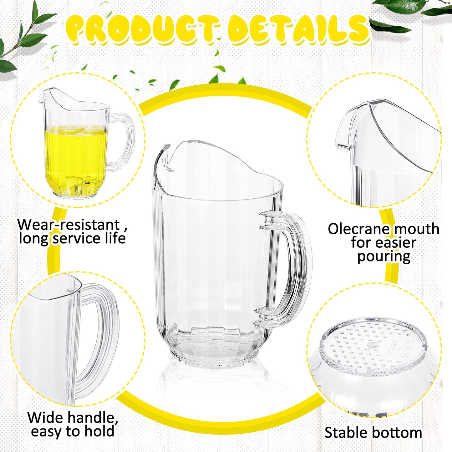 12 Pcs Plastic Pitchers 60 Ounce Clear Restaurant Pitcher Jug Large Water Jug Carafe Serve Milk Tea Juice Drink for Parties Container Dispenser Beer Jar