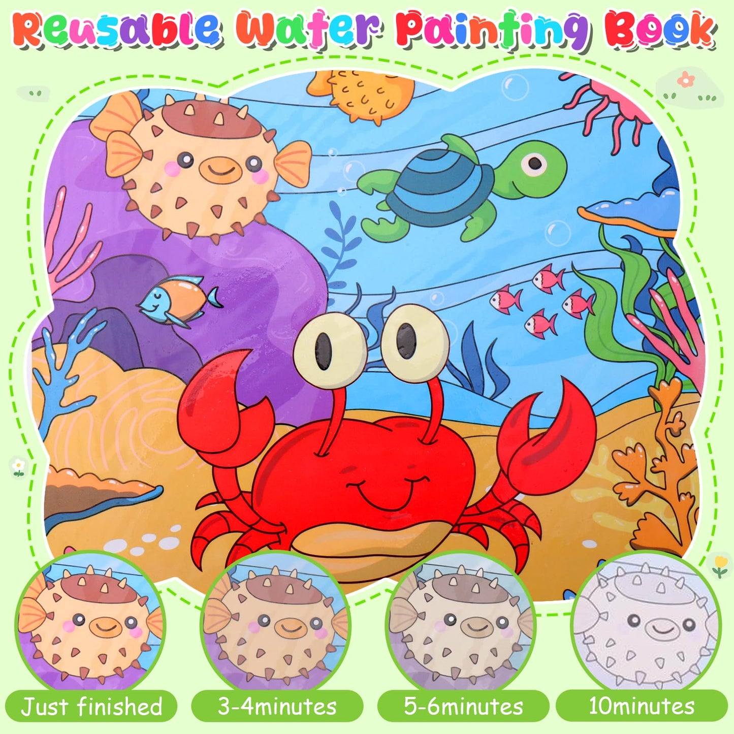 Reusable Water Painting Book for Kids, 4Pack Magic Watercolor Books with 4Water Pens