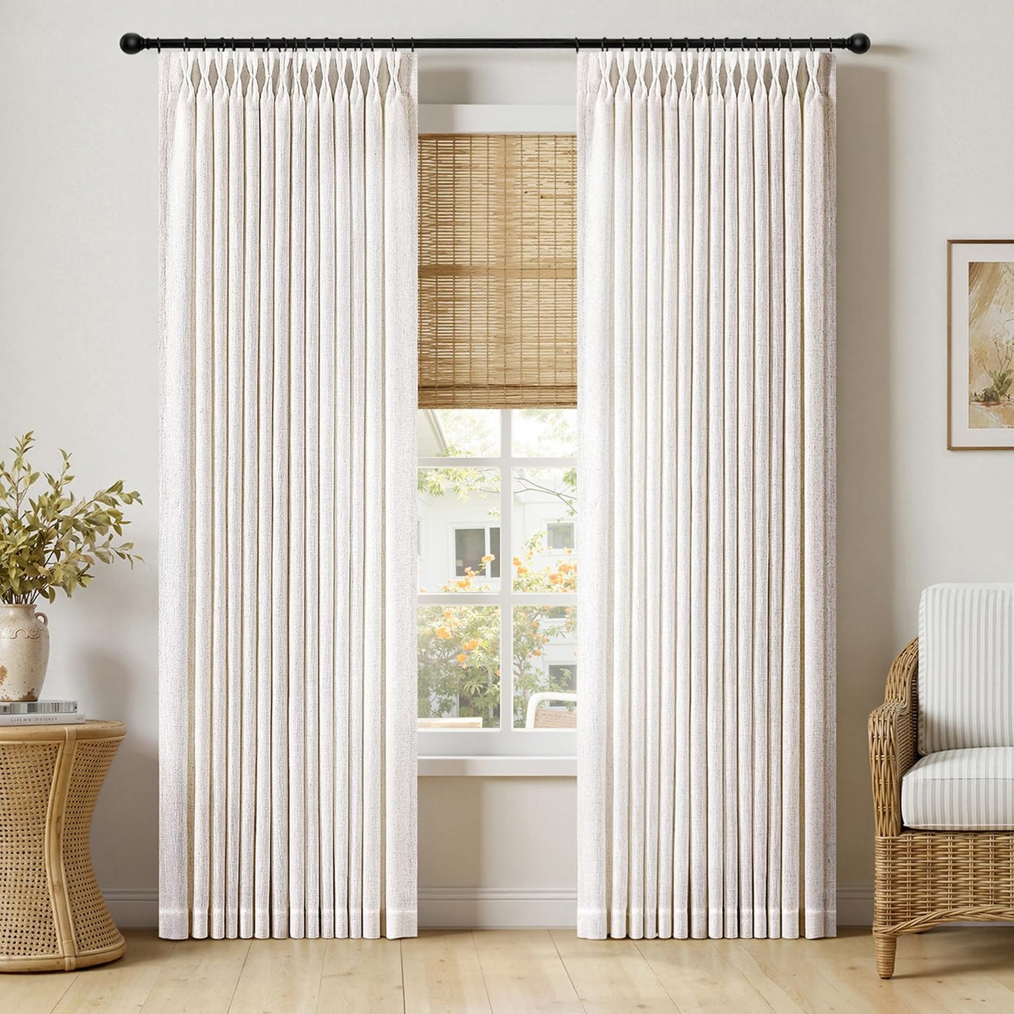 MIULEE Pinch Pleated Thick Linen Curtains 84 Inches Long 2 Panels for Living Room Bedroom, Linen Textured Memory Trained Drapes Pleat Back Tab Light Filtering Natural Window Curtains with Hooks&Rings