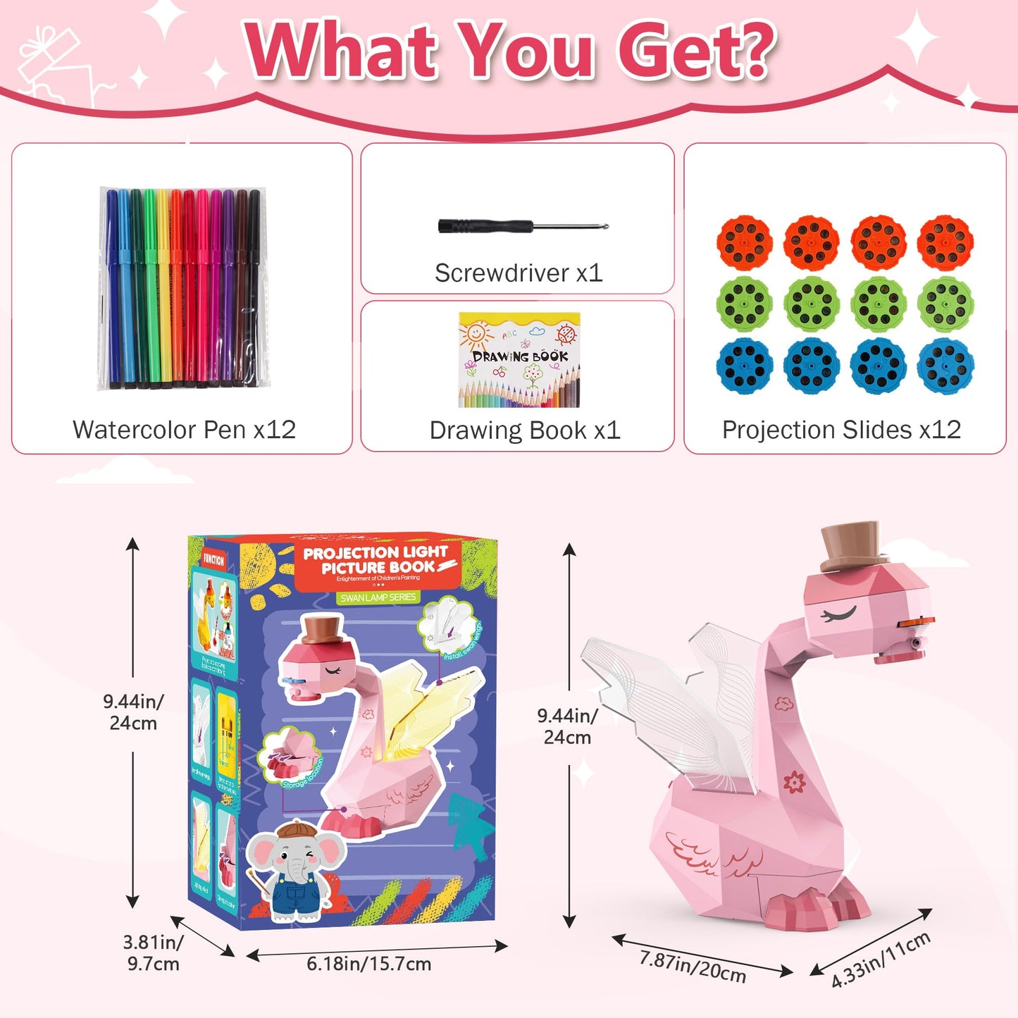 MFEESYOB Kids Drawing Projector, Drawing and Drawing Projector for Kids with Cute Swan Appearance, Smart Art Sketch Projector with 96 Templates, Toddler Toys