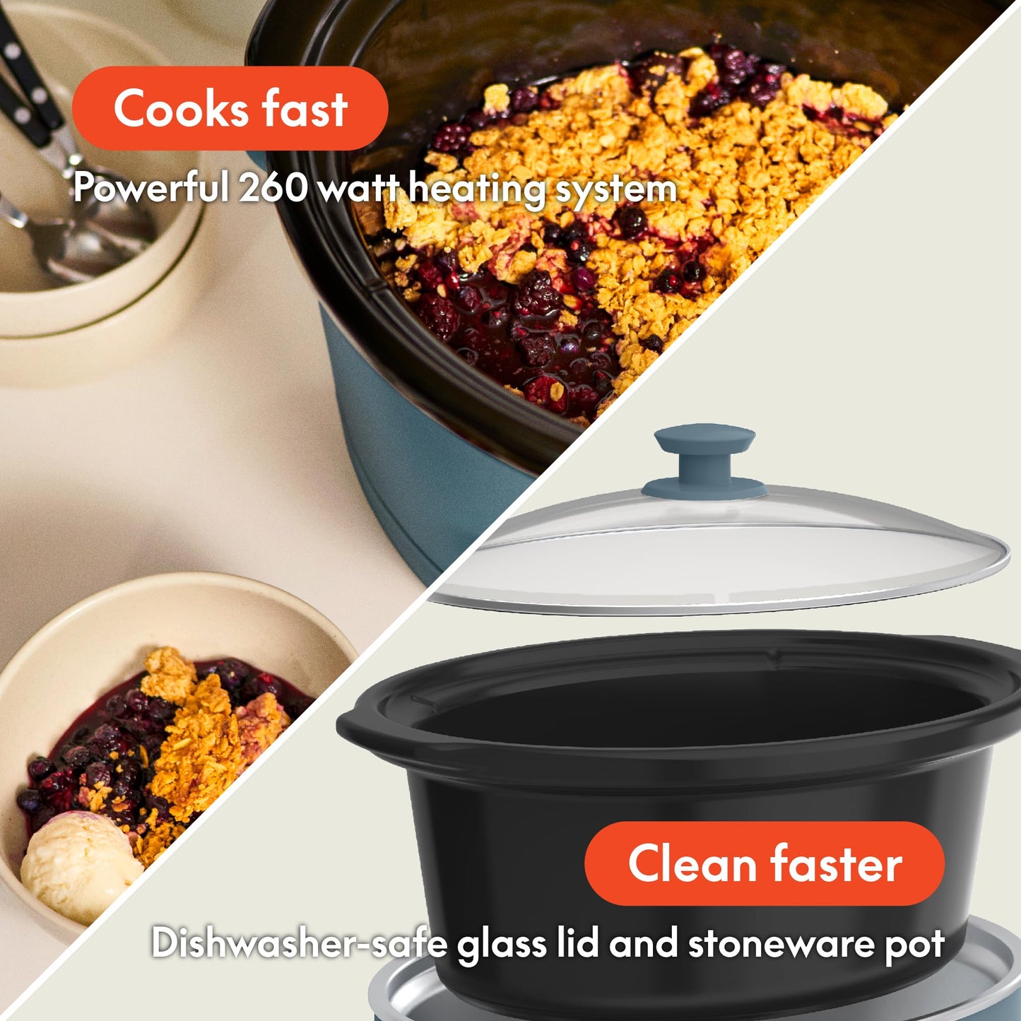 bella 6.0 Qt Programmable Slow Cooker, Ceramic Nonstick Coating, Adjustable Temperature & Cooking Times, Dishwasher Safe Stoneware Pot & Tempered Glass Lid, Tangle Free Cord Wrap, Surf