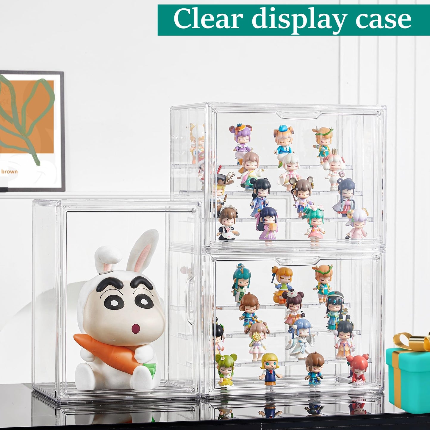 Attelite Acrylic Display Case,Upgrade 4 Tiers Clear Display Case with 3 Adjustable Divider, 2 Pack Stackable Large Storage Box with Magnetic Door for Collectibles Action Figures