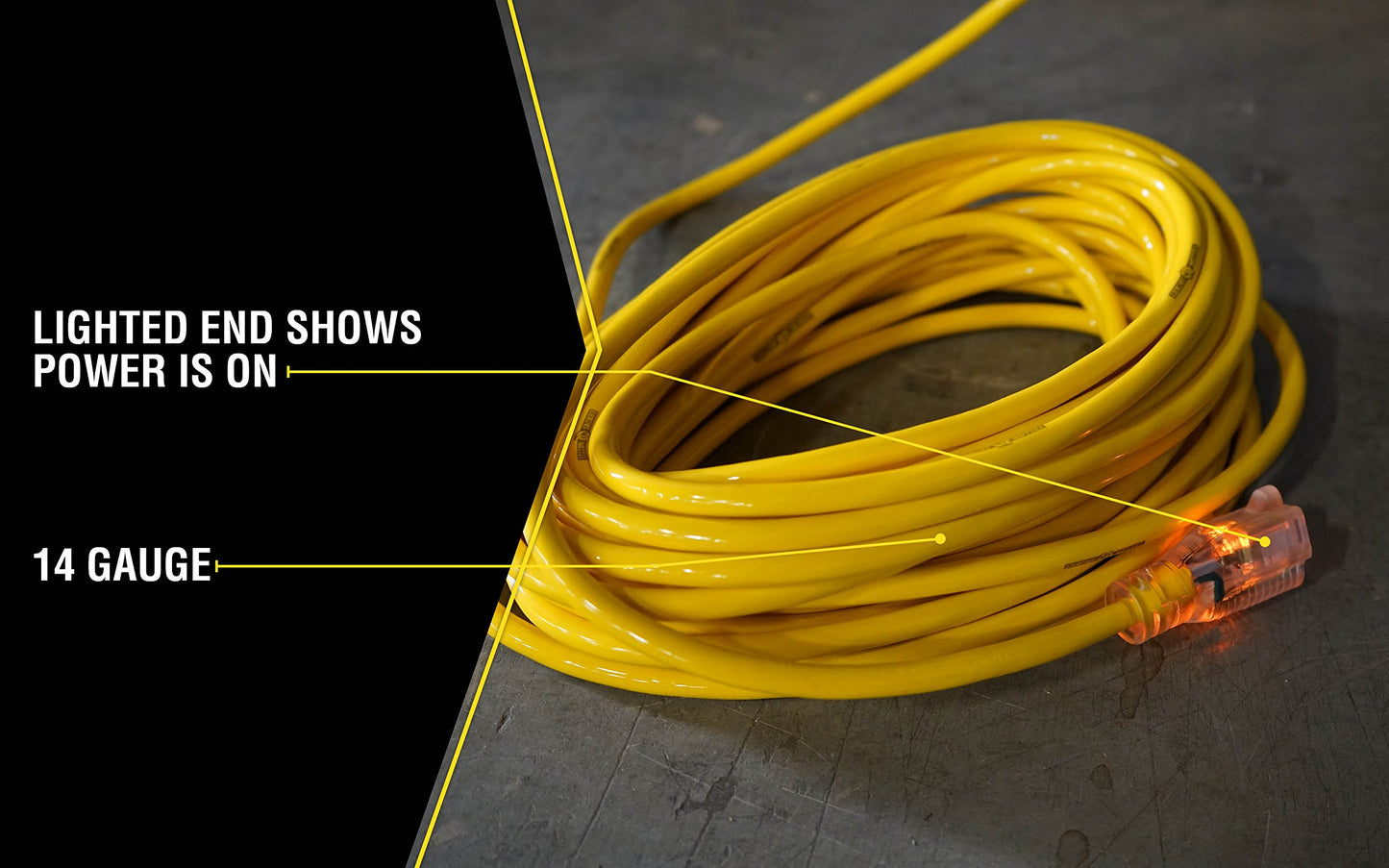 Southwire Yellow Jacket Heavy Duty Extension Cord - Outdoor Power for Tools & Equipment - Lighted End with SJTW Jacket & Three Prong Plug - 100 Foot
