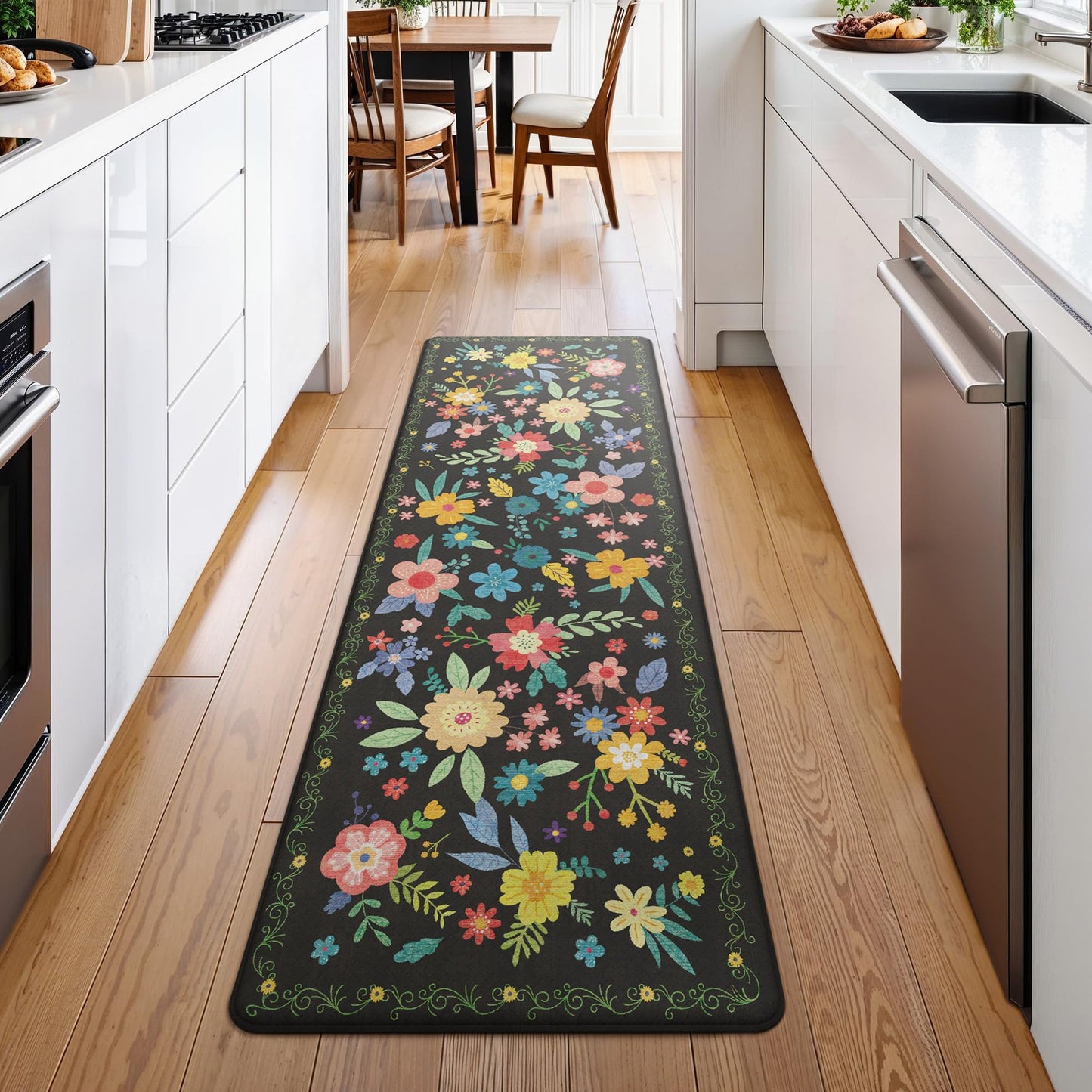 GENIMO Kitchen Mats for Floor, Cushioned Kitchen Rugs Non Slip Washable, Farmhouse Anti Fatigue Mat Waterproof, Comfort Standing Foam Mat Rug for Laundry, Office, Home, Sink, Desk, 23.6"x71", Black