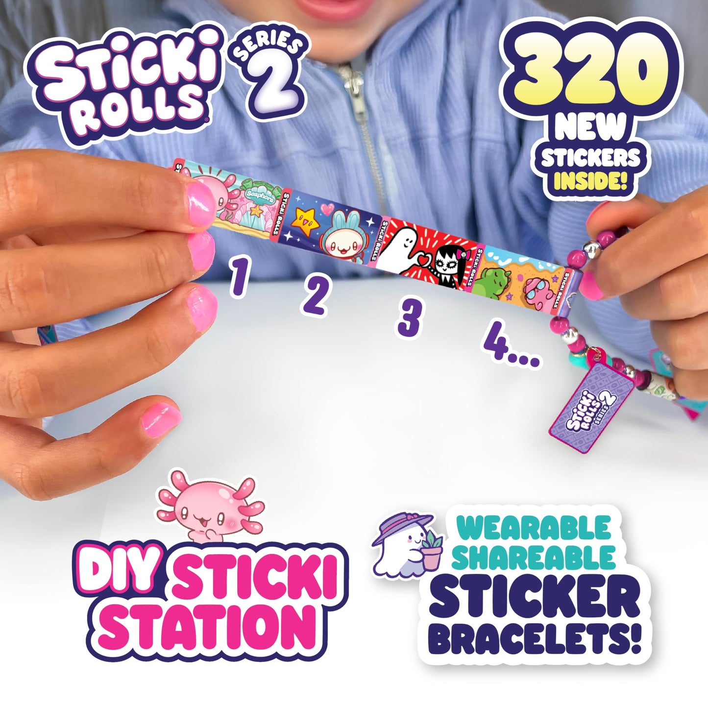 Sky Castle STICKI Rolls Sticki Station - The Original Wearable Shareable Sticker Jewelry Kit | Includes 320 Mini Stickers | Builds 6 Bracelets & 2 Necklaces | Over 1000 Designs to Collect! (Series 2)