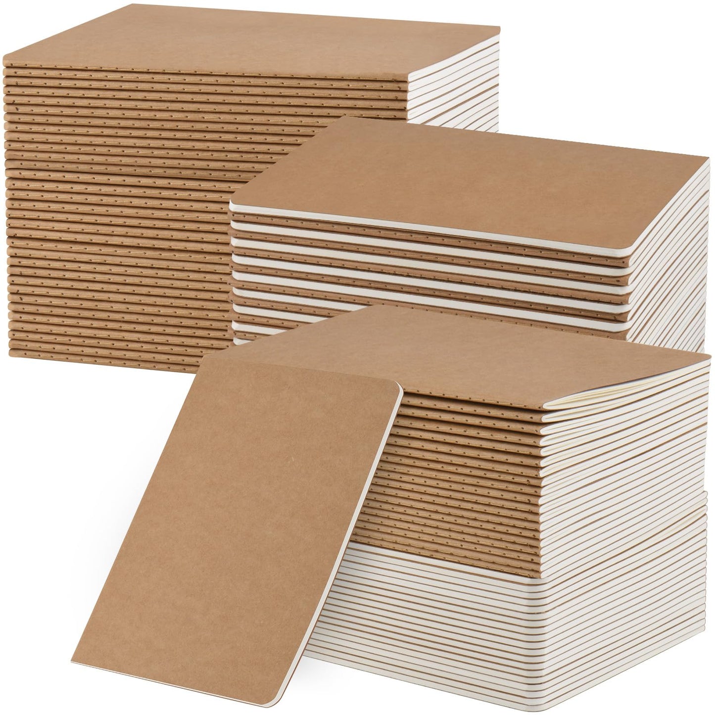 ZCZN 100 Pack A5 Kraft Notebooks Bulk, 8.15x5.5 Inches Blank Journaling Notebooks, Notebooks for Work, Composition Notebooks for School, Journal notebooks for kids, 60 Pages