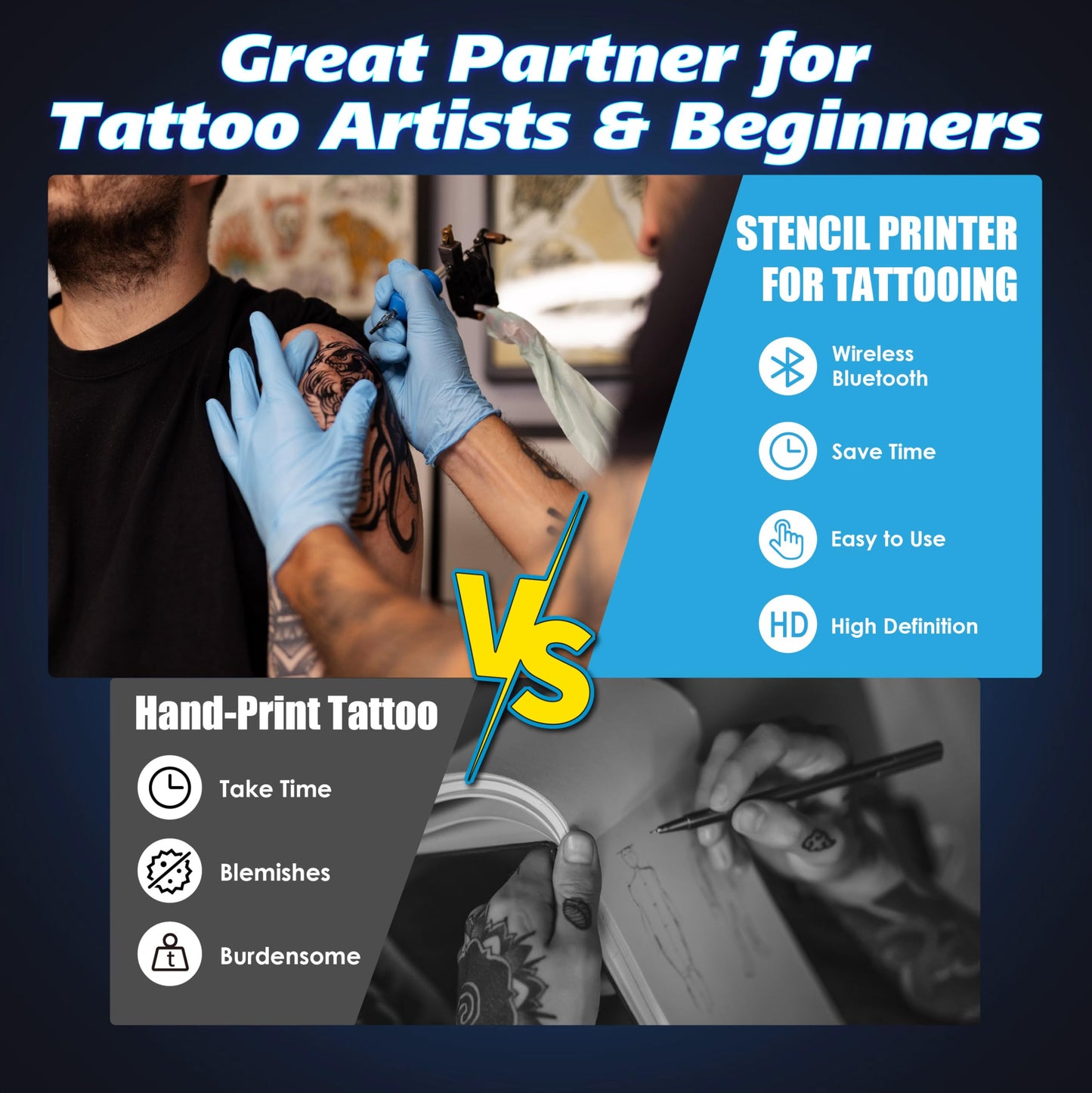 Neebol Tattoo Stencil Printer with LED Screen, Wireless Tattoo Printer Machine, 10pcs Stencil Paper, Bluetooth Portable Tattoo Machine for Artists & Beginners, Compatible with Smartphone & PC