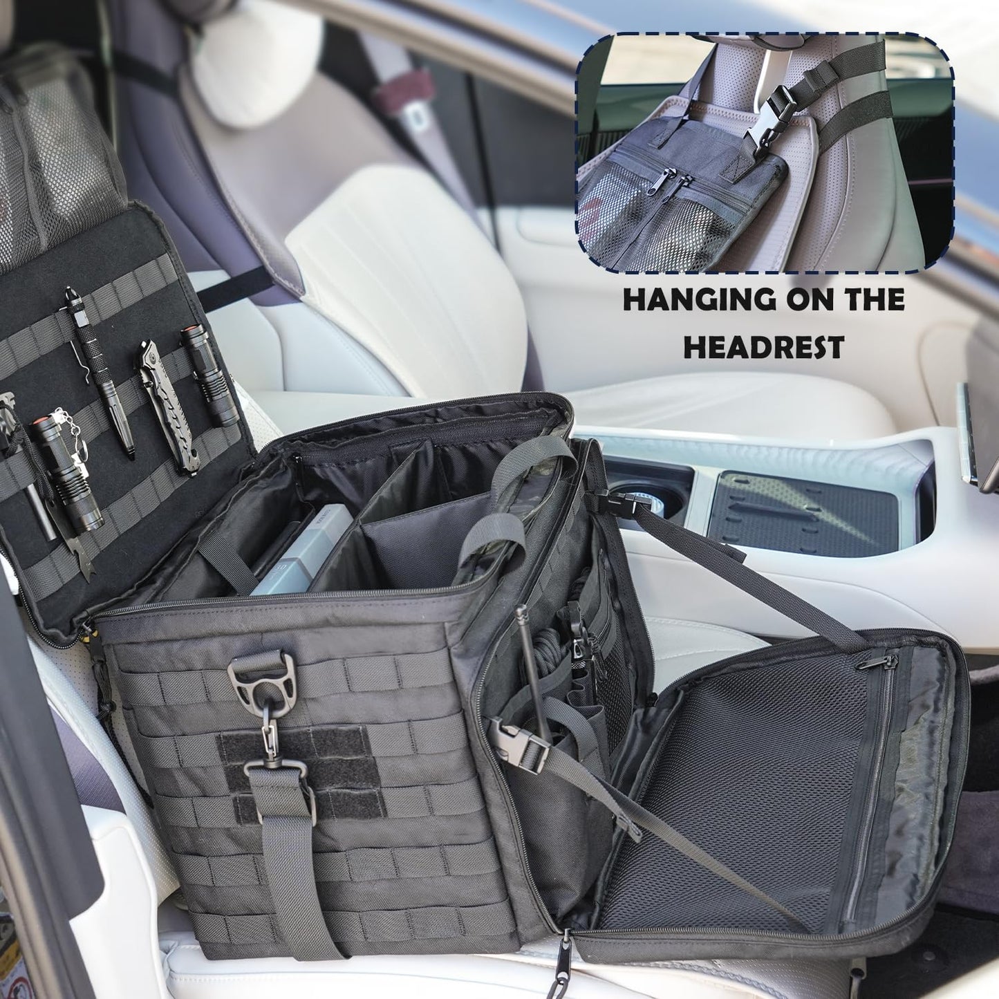 SCAVATA Patrol Bag Law Enforcement, Police Gear Car Front Seat Vehicle Organizer Bags with MOLLE System (Black)
