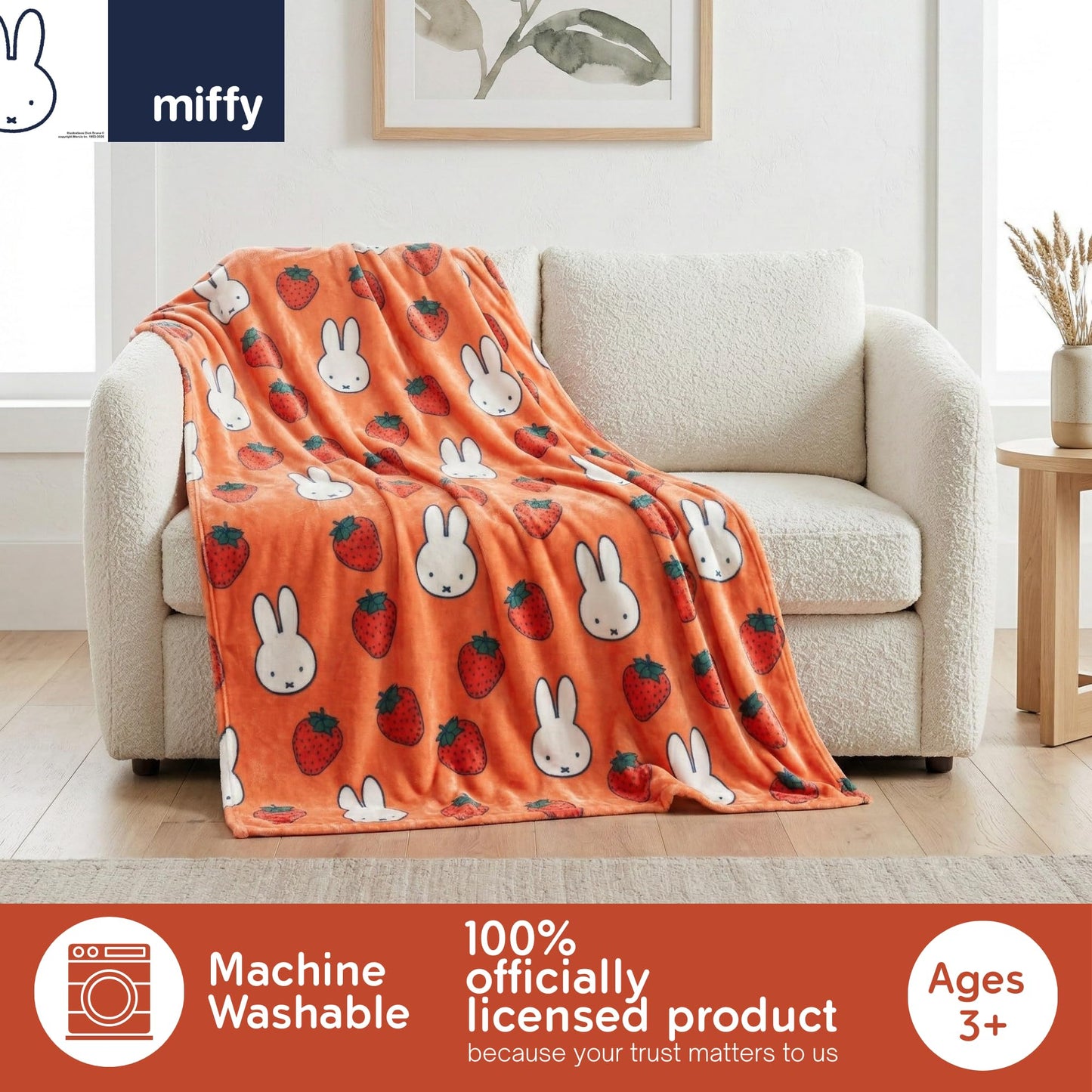 Miffy Throw Blanket 60 in x 46 in – Soft Cozy Plush for Couch, Bed & Travel, Collectible Gift (Officially Licensed Product) by Franco Collectibles®