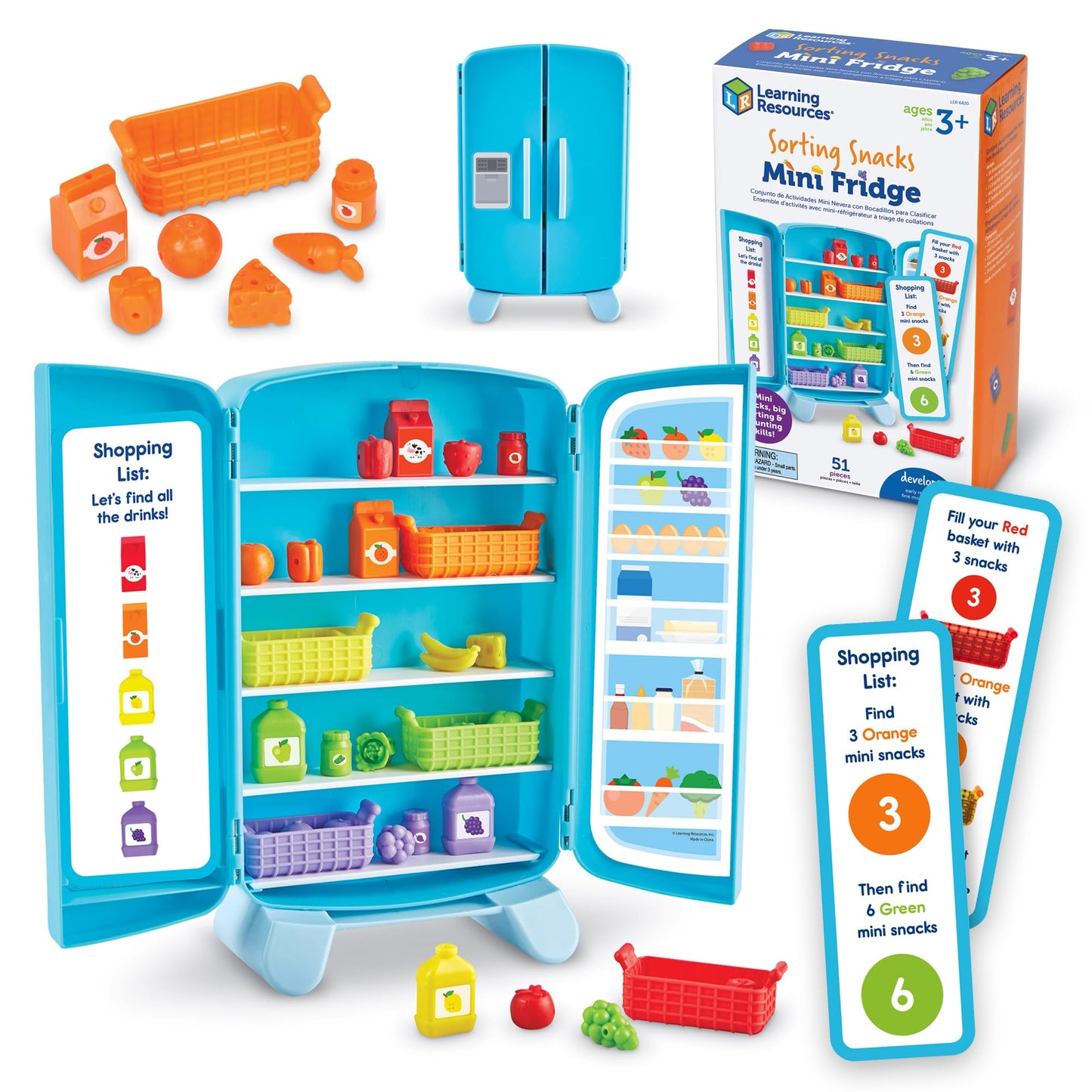Learning Resources Sorting Snacks Mini Fridge,51 Pieces, Ages 3+, Toddler Toys, Educational Toys, Snack Toys,Plastic Food Toys,Kids Kitchen Accessories