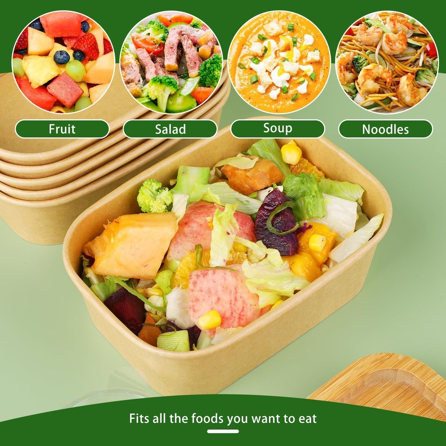 Fniiva 50 Pack 19 oz Paper Bowls, Disposable Food Containers with Lids, Rectangular Disposable Bowls with Lids, Disposable Salad Bowls with Lids for Diet Salad, Ice Cream, Yogurt, Party Food