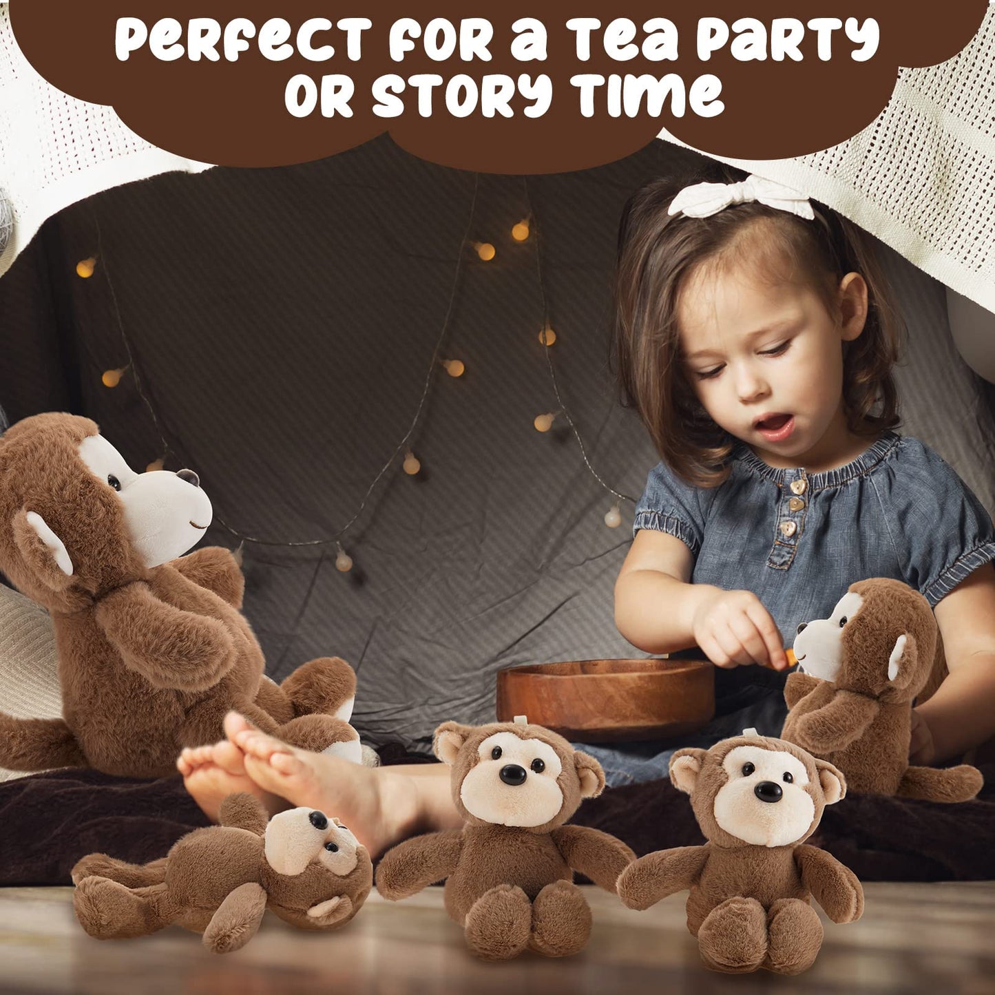 Lewtemi 5 Pack Big Monkey Plush Toy with 4 Cute Monkeys Plush Toy for Boys Girls Birthday Gifts