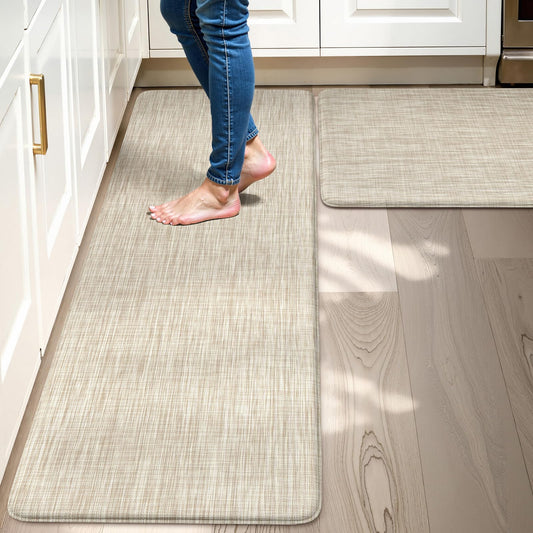 Collive Kitchen Mats for Floor 2PCS, Cushioned Anti Fatigue Rugs Non Slip Waterproof Kitchen Sink Mat, Memory Foam Comfort Standing Mats for Desk, Office, Home Decor, 20" x 47" + 20" x 32", Beige