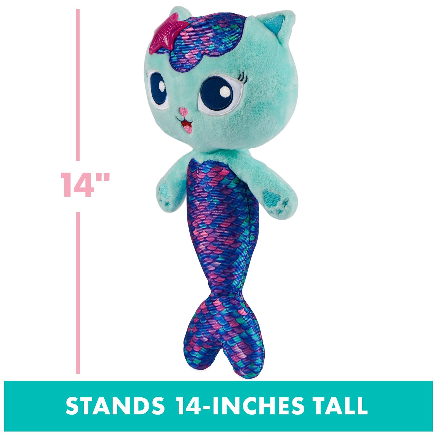 Gabby’s Dollhouse, 14-inch Interactive Talking Mercat Plush Kids Toys with Lights, Music and Phrases Stuffed Animals for Girls and Boys Ages 3 and up