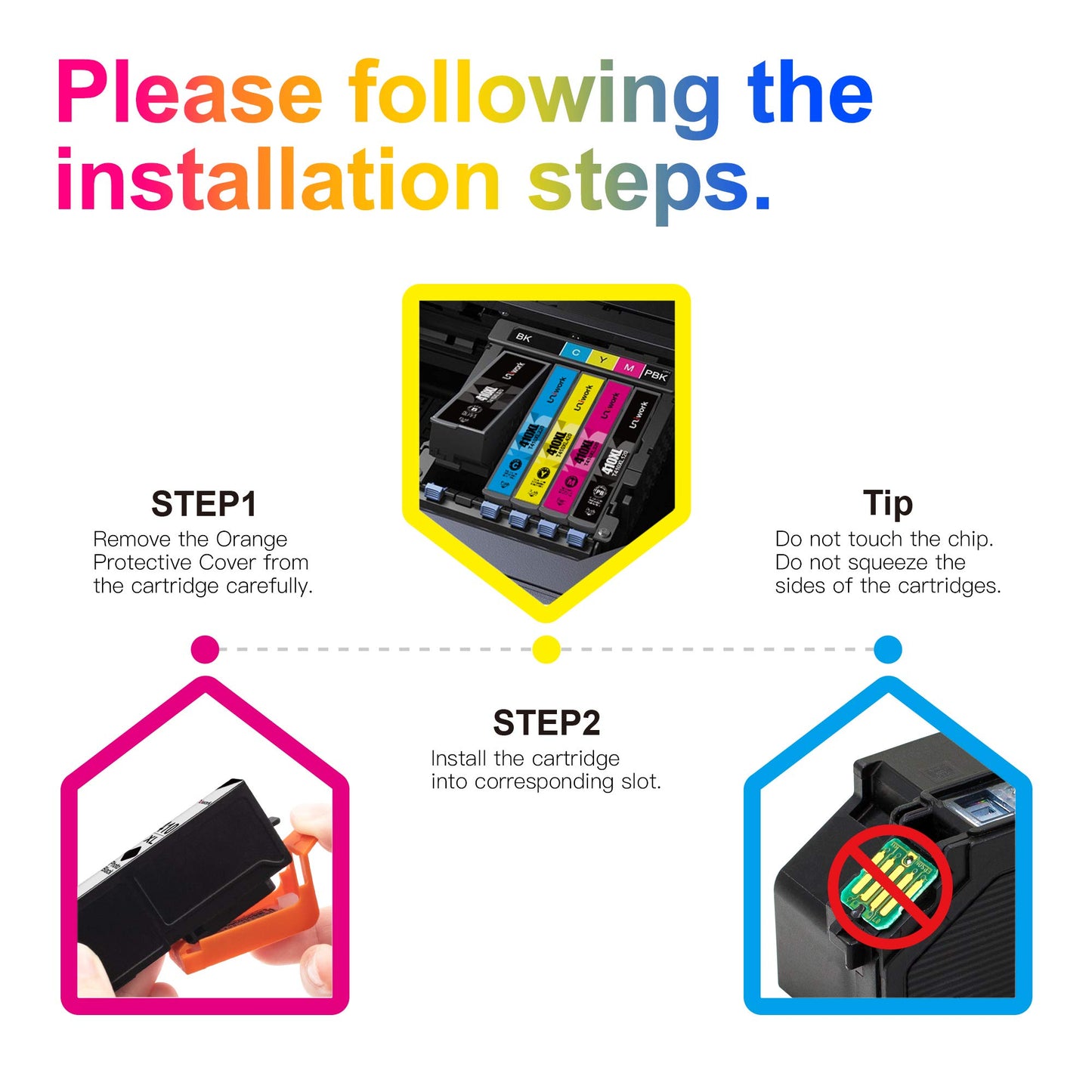 Uniwork Remanufactured 410XL Ink Cartridge Replacement for Epson 410XL 410 XL T410XL use for Expression XP-830 XP-640 XP-7100 XP-630 XP-530 XP-635 Printer Tray (Latest Upgraded Chip, 5 Pack)