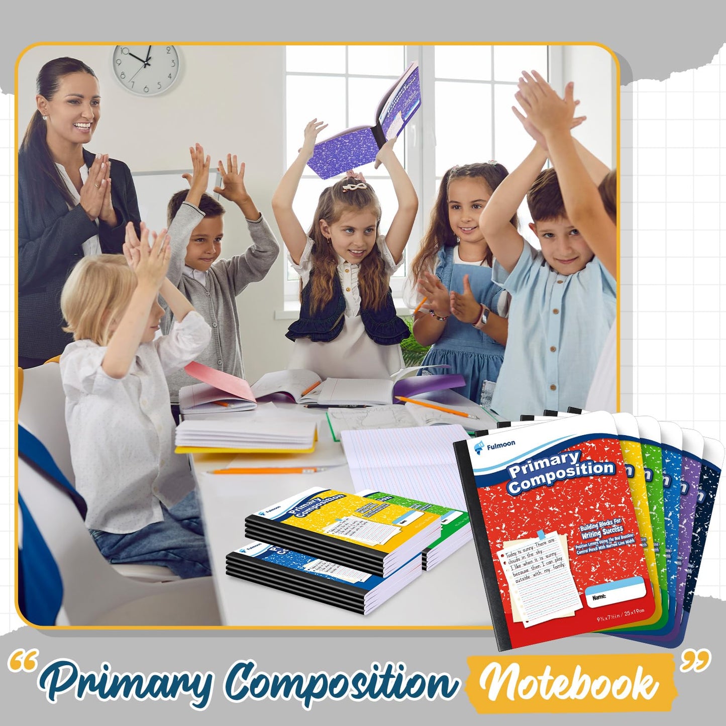 48 Pack Primary Composition Notebook,Grade K-2 Journal Wide 3 Line Ruled,80 Pages,Marble Cover,7-1/2" x 9-3/4" Primary Writing Notebook for Kindergarten Preschool,1st 2nd Grad (Mix Color)