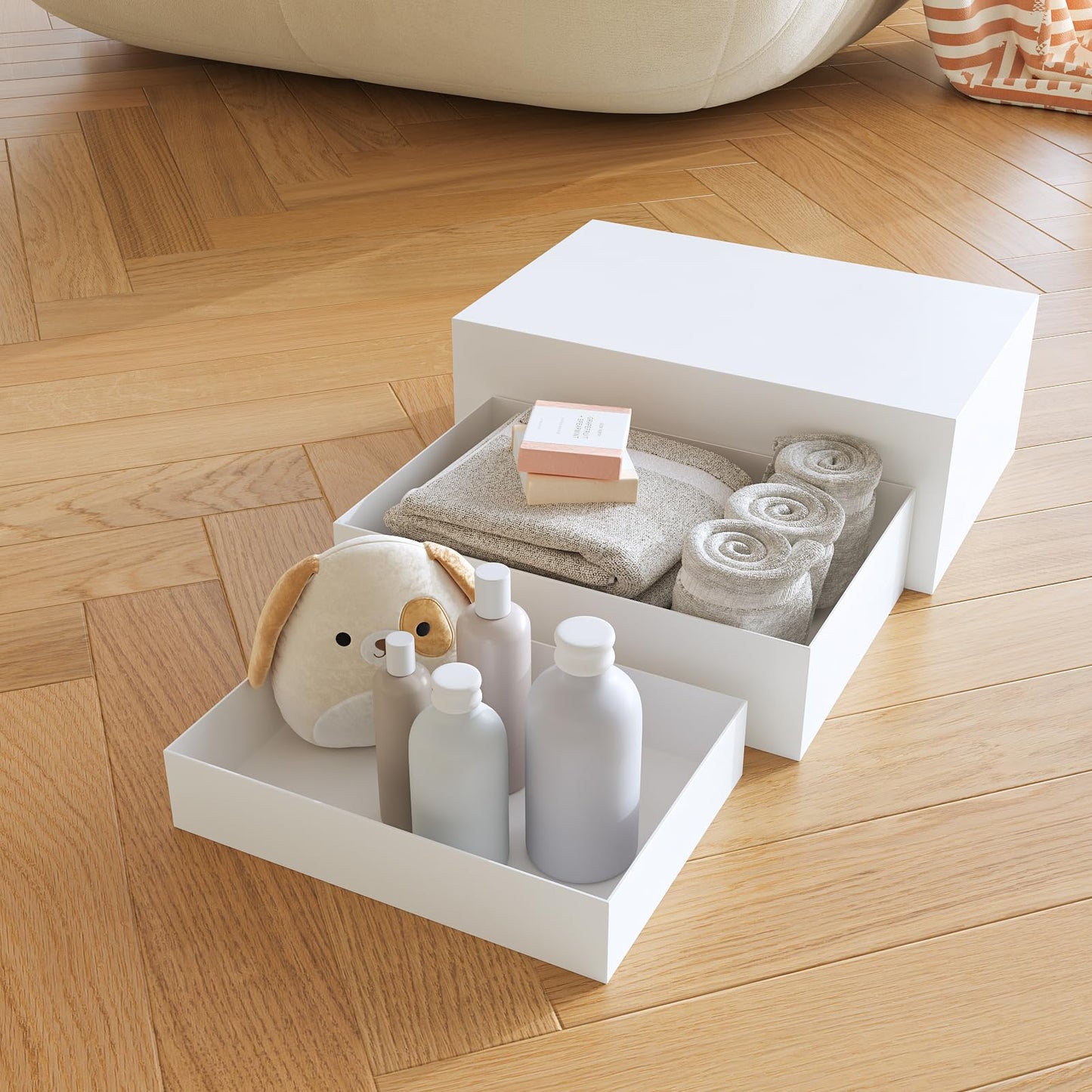 Laumffon Buffet Risers, Food Risers for Buffet Table, Display Stand Shelf for Catering Dessert Collectibles Jewelry Figures Show, White Acrylic Cube Display Nesting Risers with Hollow Bottoms, Cuboid,