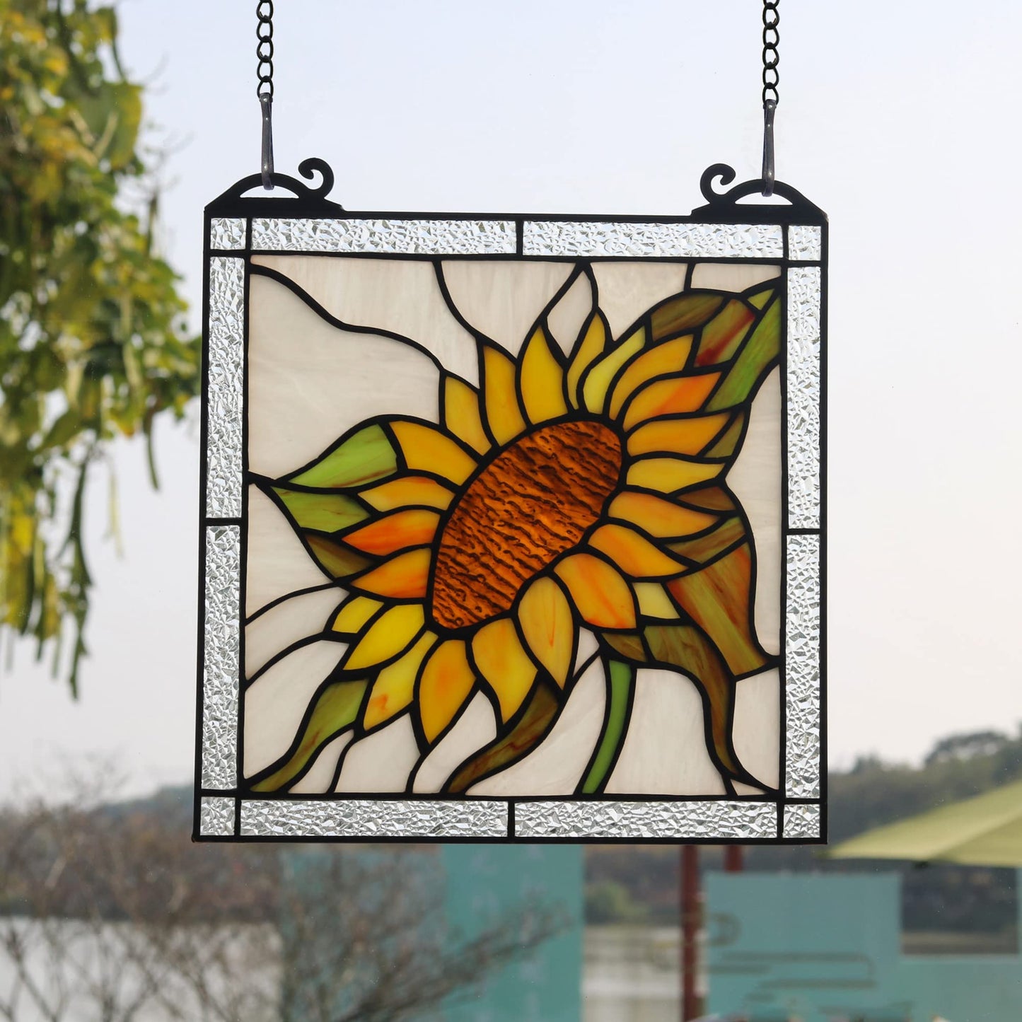 HAOSUM Sunflower Stained Glass Panels Window Hanging,Sun Flower Suncatcher Handmade Art Elegant Decoration,Sunflower Gifts for Women Home Decor,Window Or Wall Decor for Living Room, Bedroom