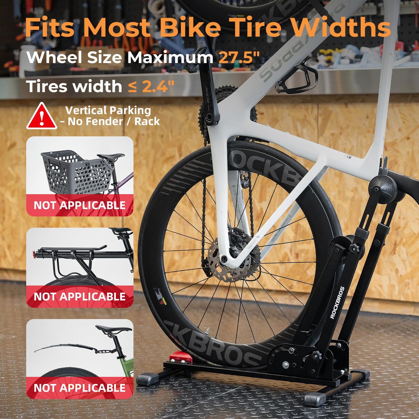 ROCKBROS Bike Stand 2-in-1 Vertical & Horizontal Bike Stand Floor Foldable Adjustable Bike Parking Rack for 24" -27.5" Mountain Road Bike Indoor Storage Garage
