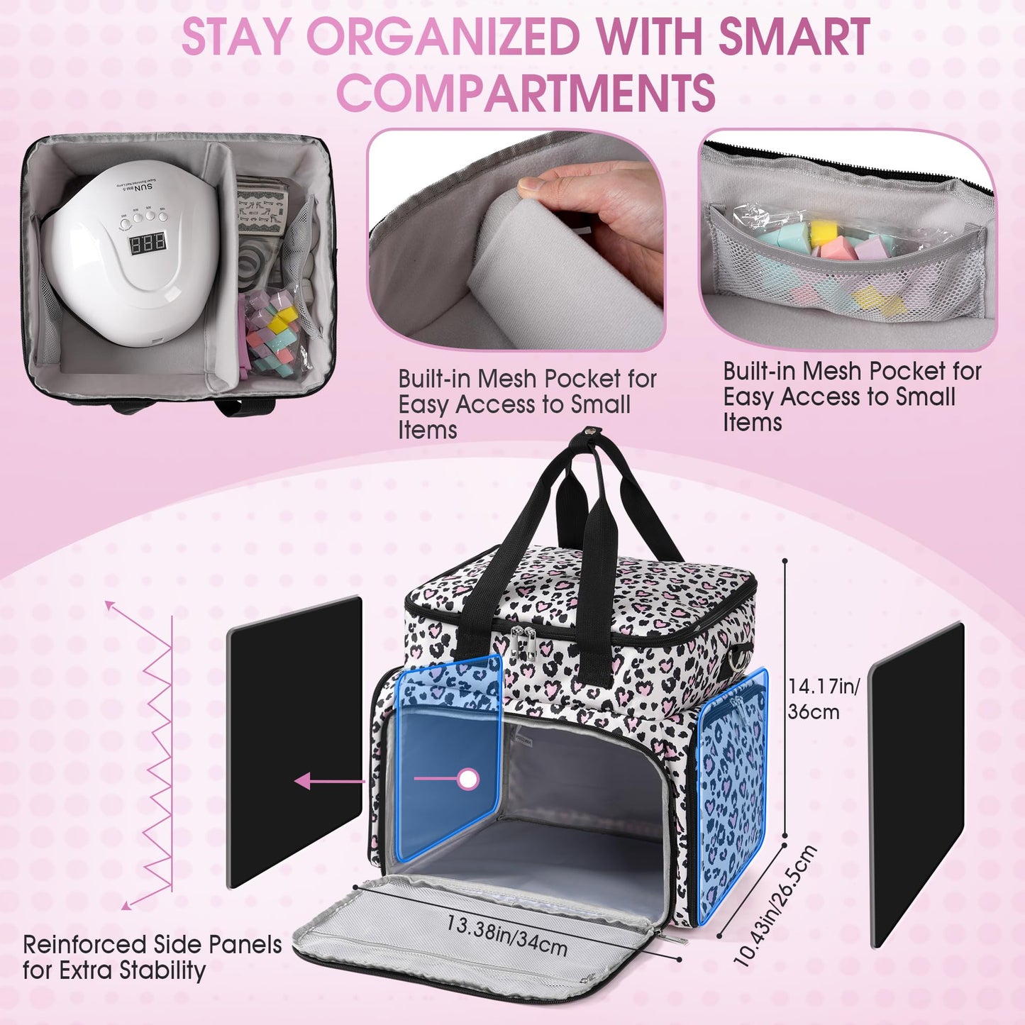 DERSTUEWE Extra Large Nail Polish Organizer Case Holds 72 Bottles, Nail Polish Storage Bag with 2 Removable Compartments, Fits UV Lamp & Nail Tools, Travel Tote for Manicurists & Home Use