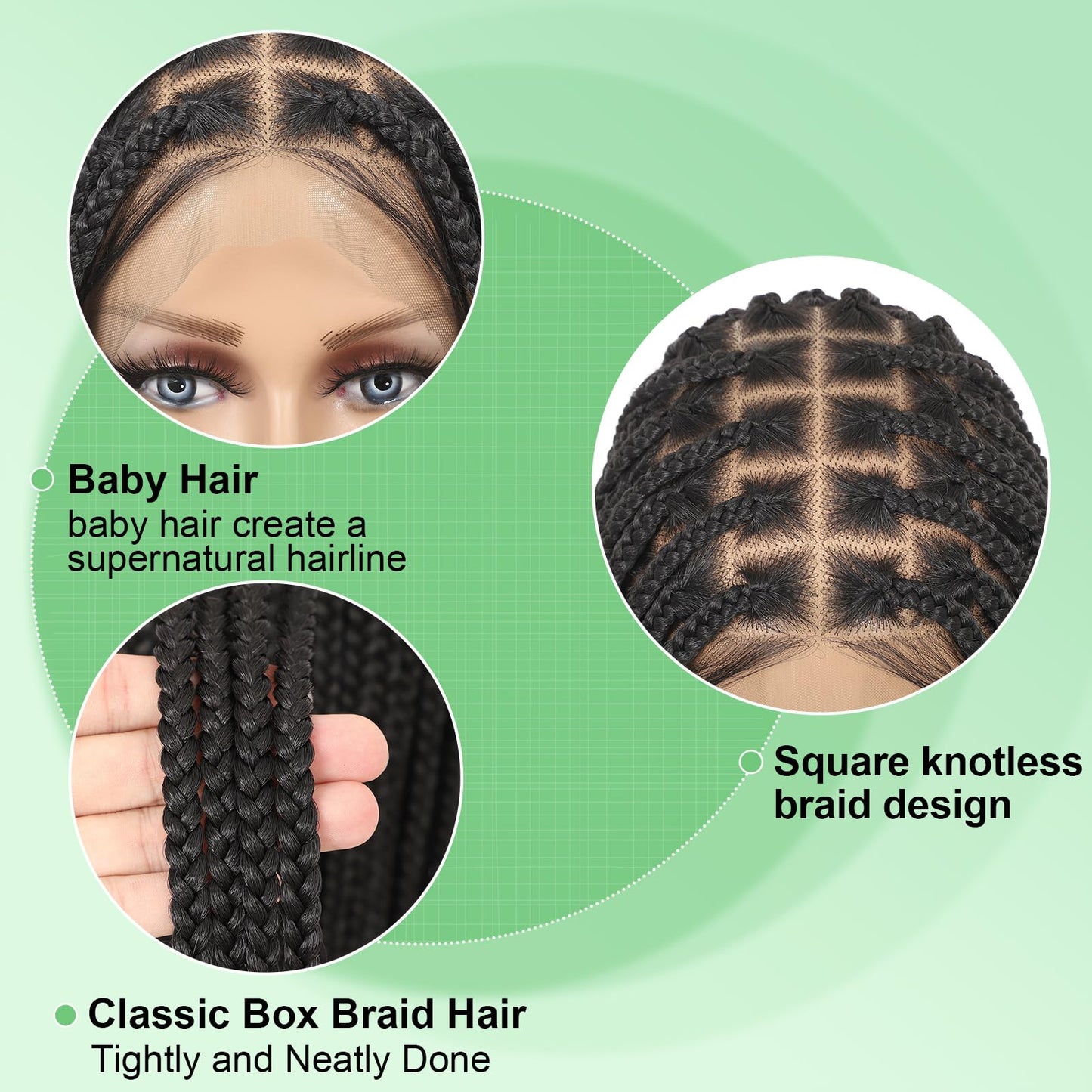 Youthfee 360° HD Full Lace Knotless Braided Wigs for Women Box Braided Wig with Baby Hair Human Hair Blended Natural Looking Braided Lace Front Wigs Black 36 Inch