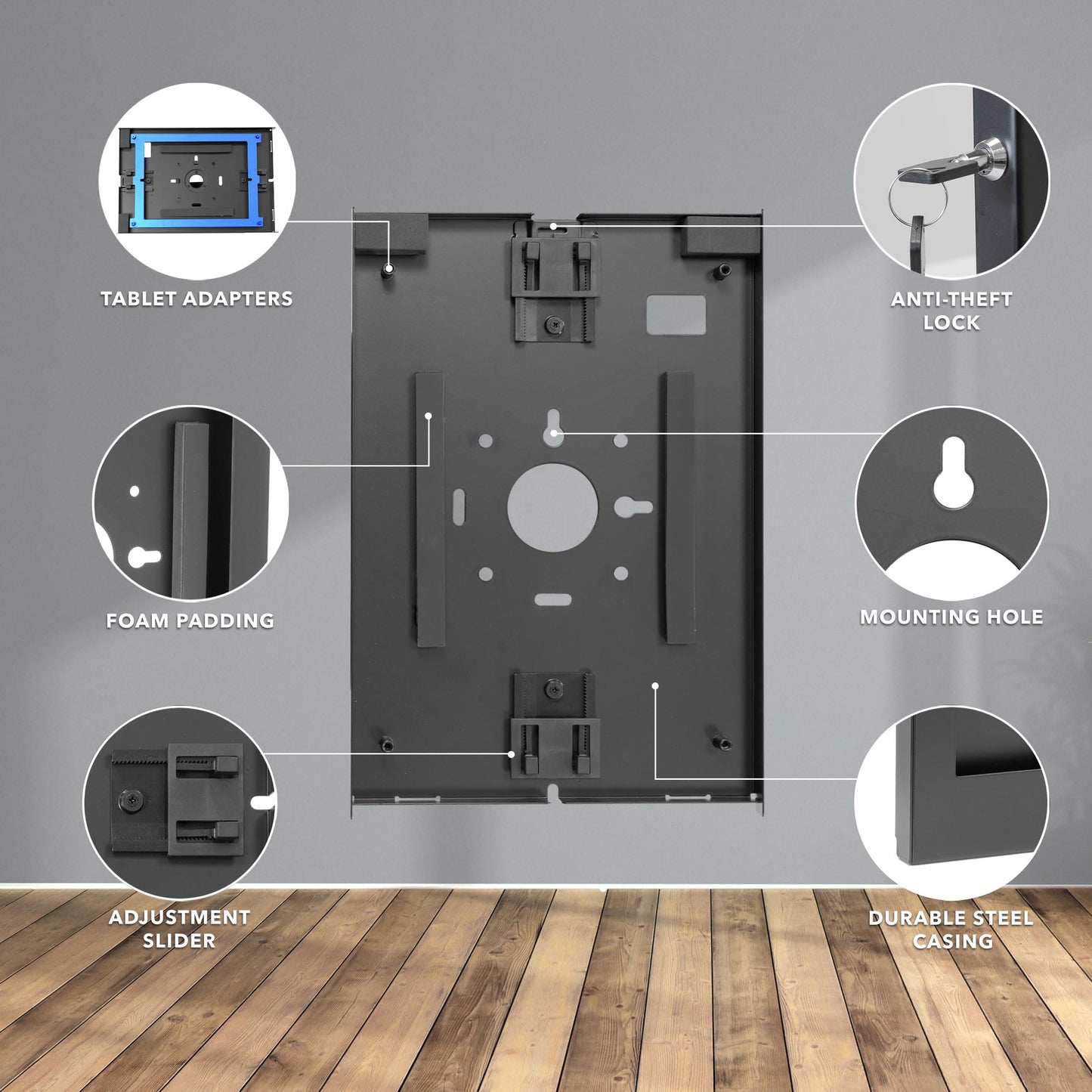 Mount-It! Anti-Theft Tablet Kiosk Wall Mount Compatible with iPad 10, 9, 8, Pro 10.5, Air 10.5, Locking Kiosk for iPad, Low-Profile Steel Security Tablet Wall Mount, Black